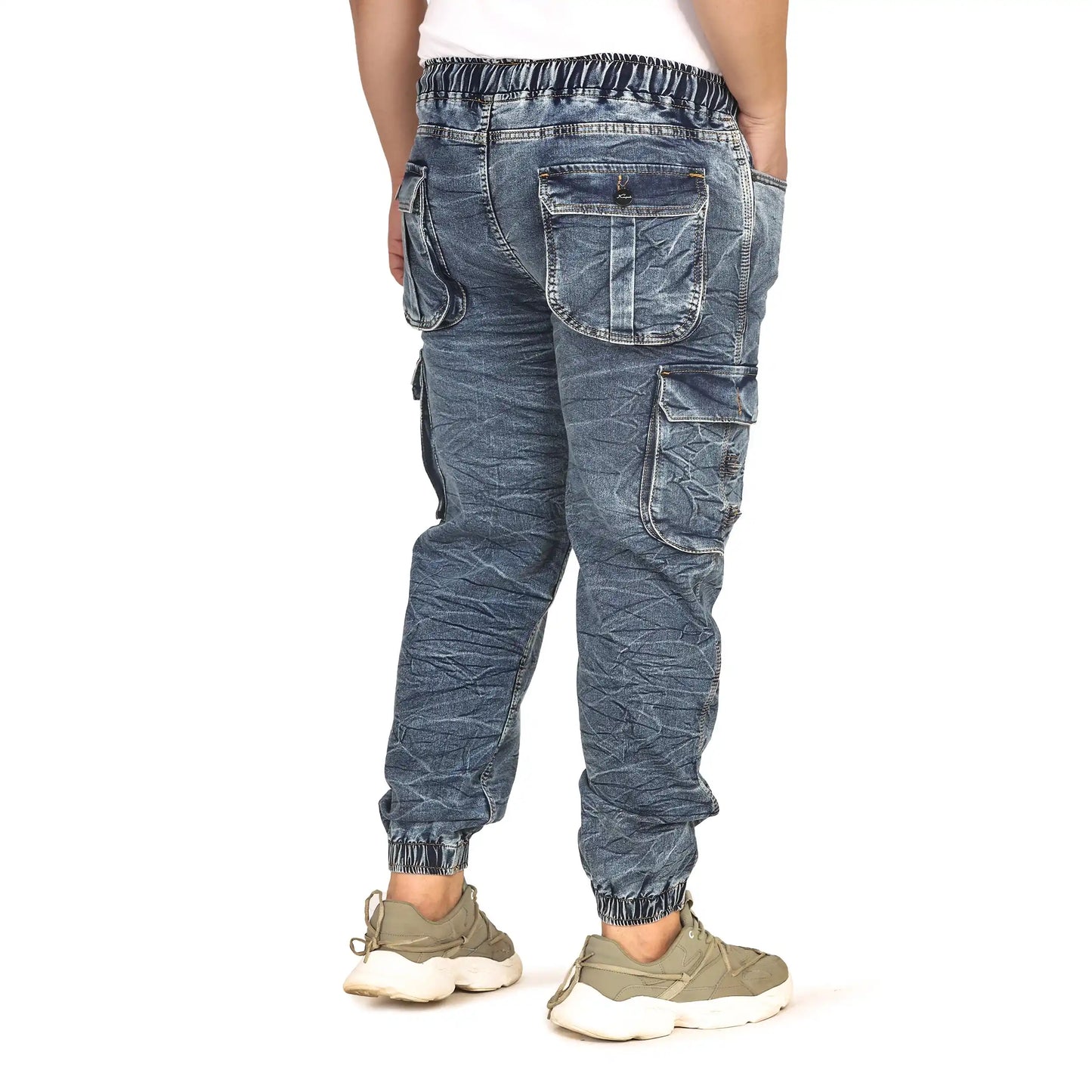 Kagad Jeans Men Regular and Plus Size Cargo Pocket Mid Blue Textured Indigo Denim Jogger - Style Code "KGDJGR-406013