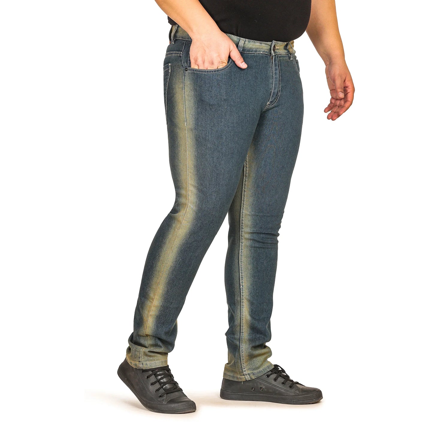 Kagad Jeans Men Plus Size Regular Fit Navy Yellow Tint Denim Jeans - Style Code "KGDJN-408008