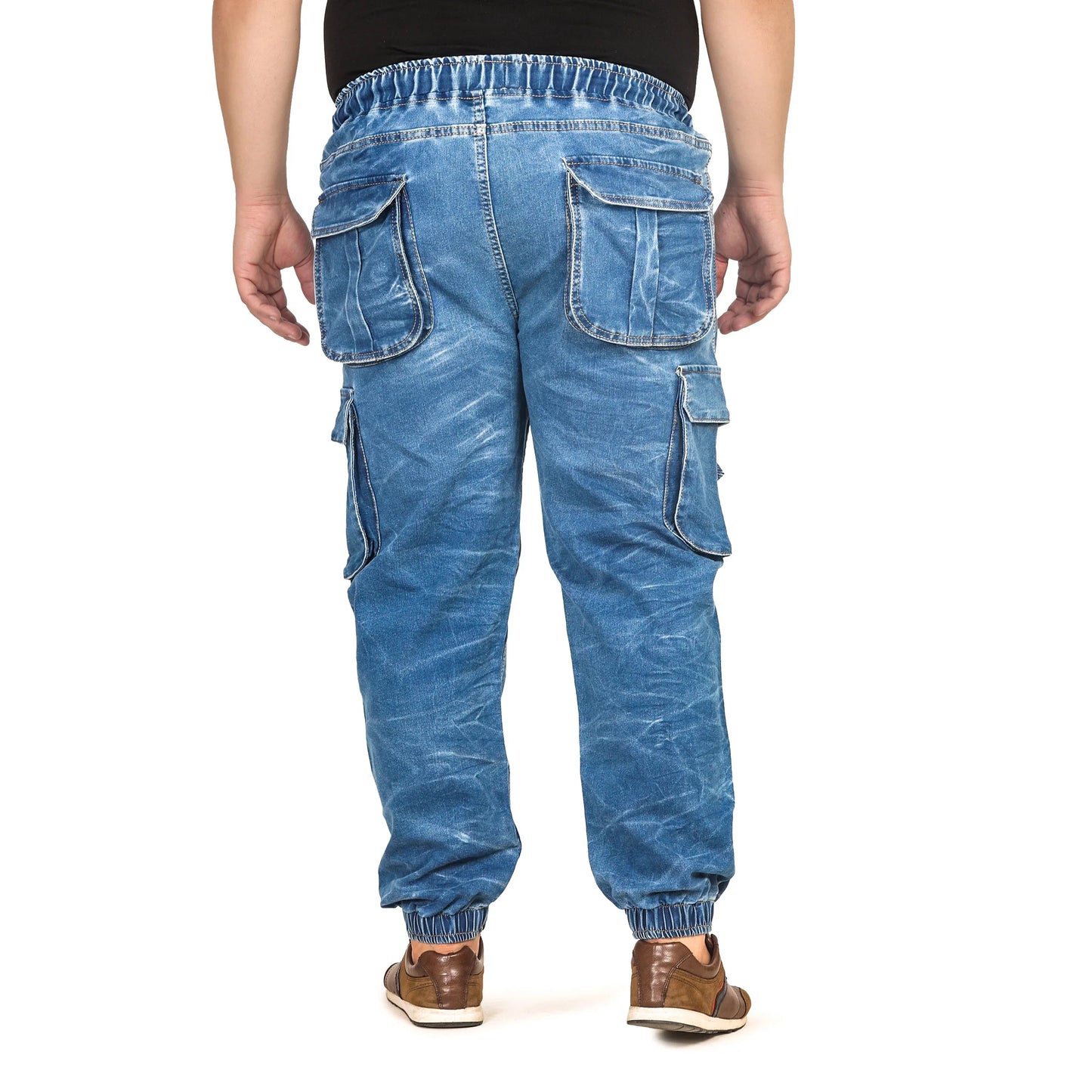 Kagad Jeans Men Regular and Plus Size Cargo Pocket Ice Blue Textured Indigo Denim Jogger - Style Code "KGDJGR-406004