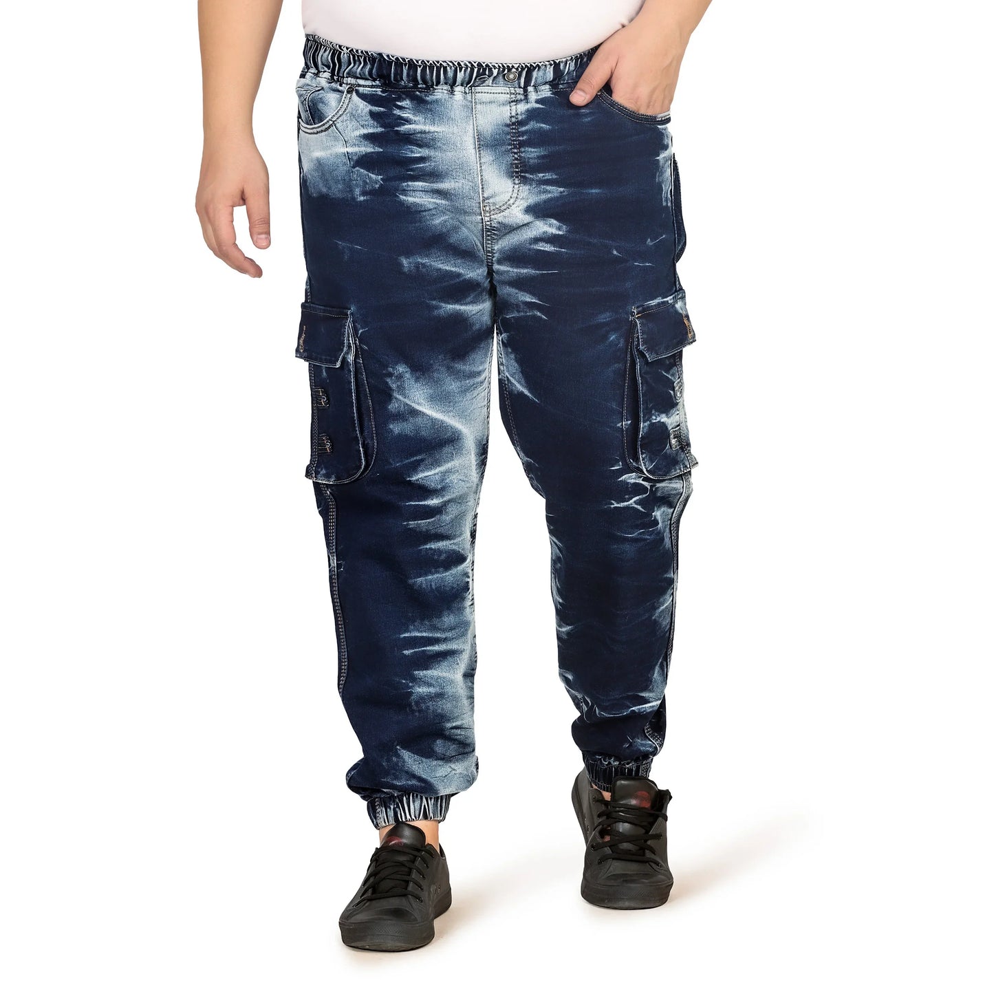 Kagad Jeans Men Regular and Plus Size Regular Fit Navy White Color Blast Denim Jeans Jogger - Style Code "KGDJGR-406002