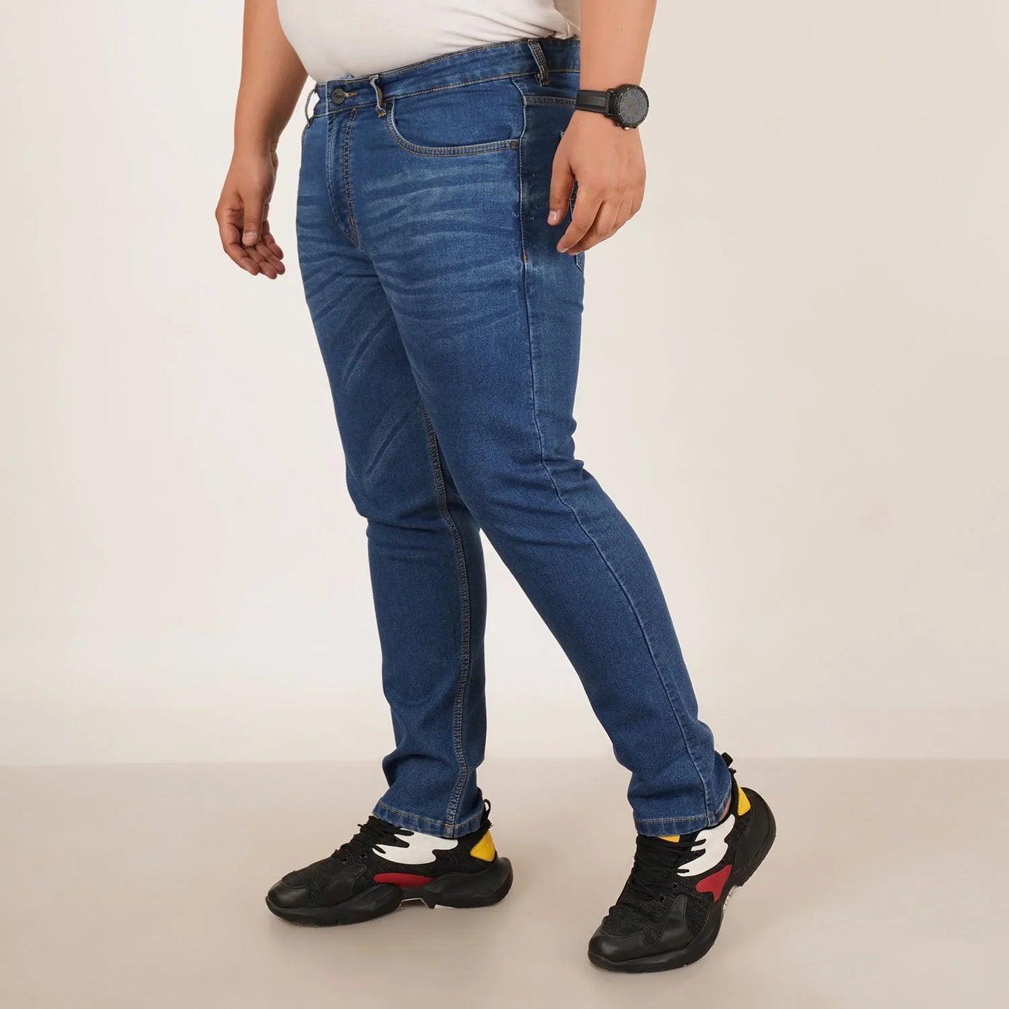Kagad Jeans Mens Plus Size Regular Fit Mid Blue Color Denim Jeans - Style Code "KGDJN-406031
