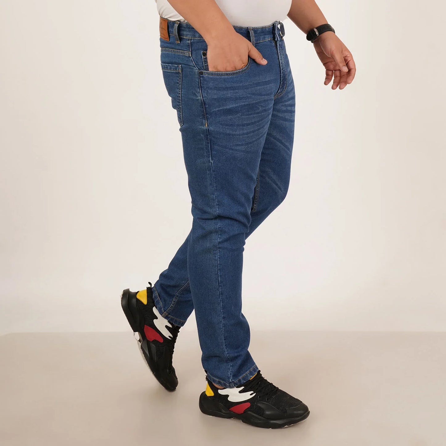 Kagad Jeans Mens Plus Size Regular Fit Mid Blue Color Denim Jeans - Style Code "KGDJN-406031