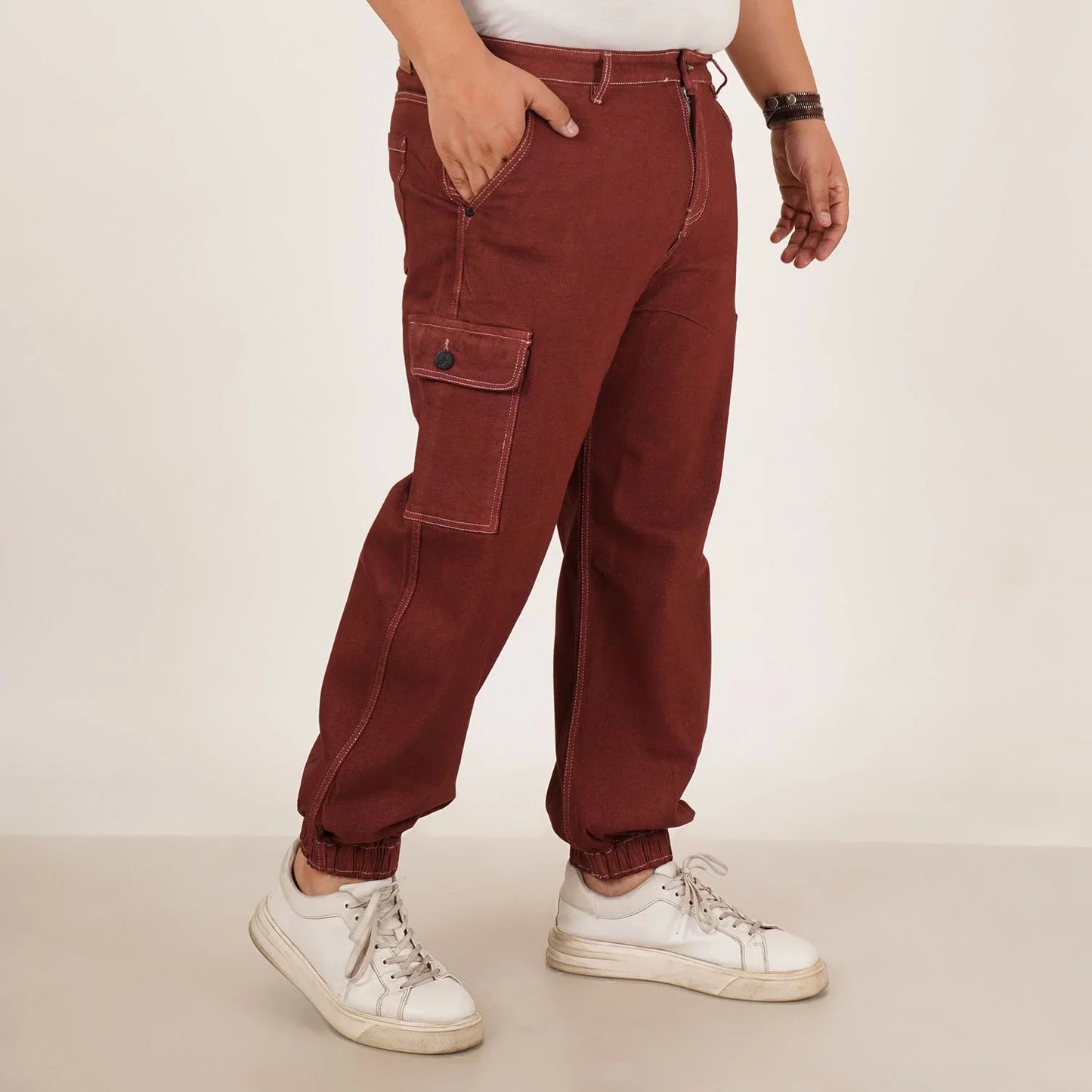 Kagad Jeans Mens Plus Size Loose Fit Copper Red Color Denim Jogger - Style Code "KGDJGR-406070