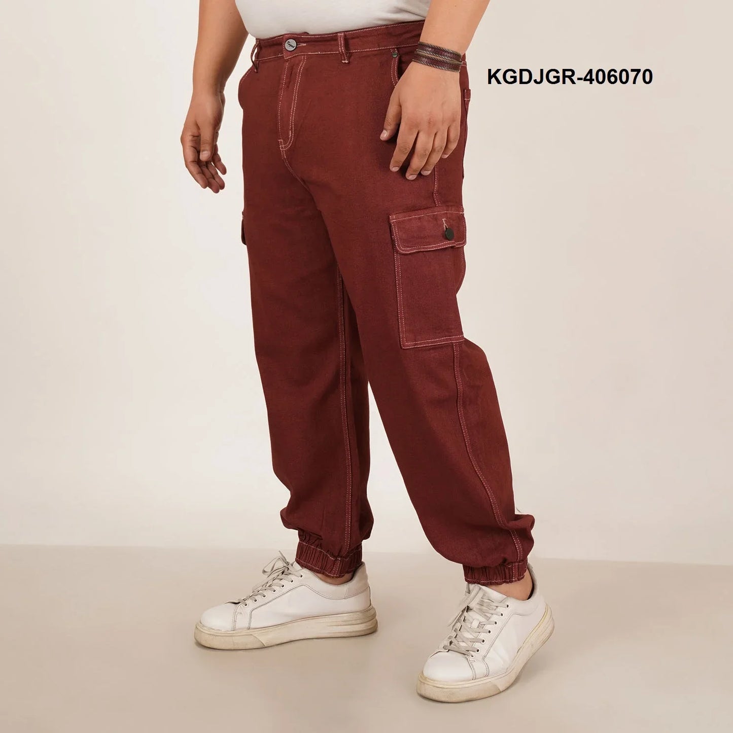 Kagad Jeans Mens Plus Size Loose Fit Copper Red Color Denim Jogger - Style Code "KGDJGR-406070