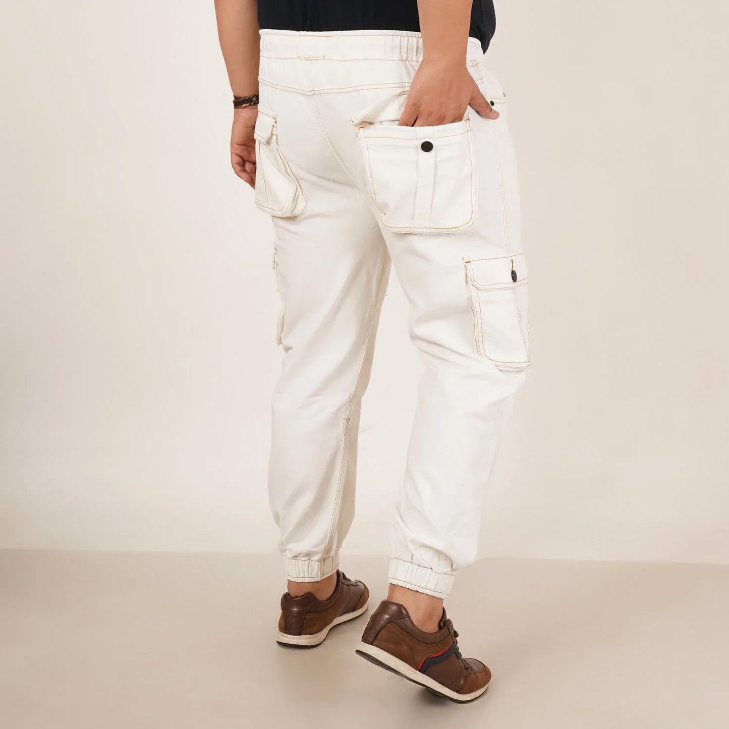 Kagad Jeans Mens Plus Size Loose Fit White Color Denim Jogger - Style Code "KGDJGR-406067