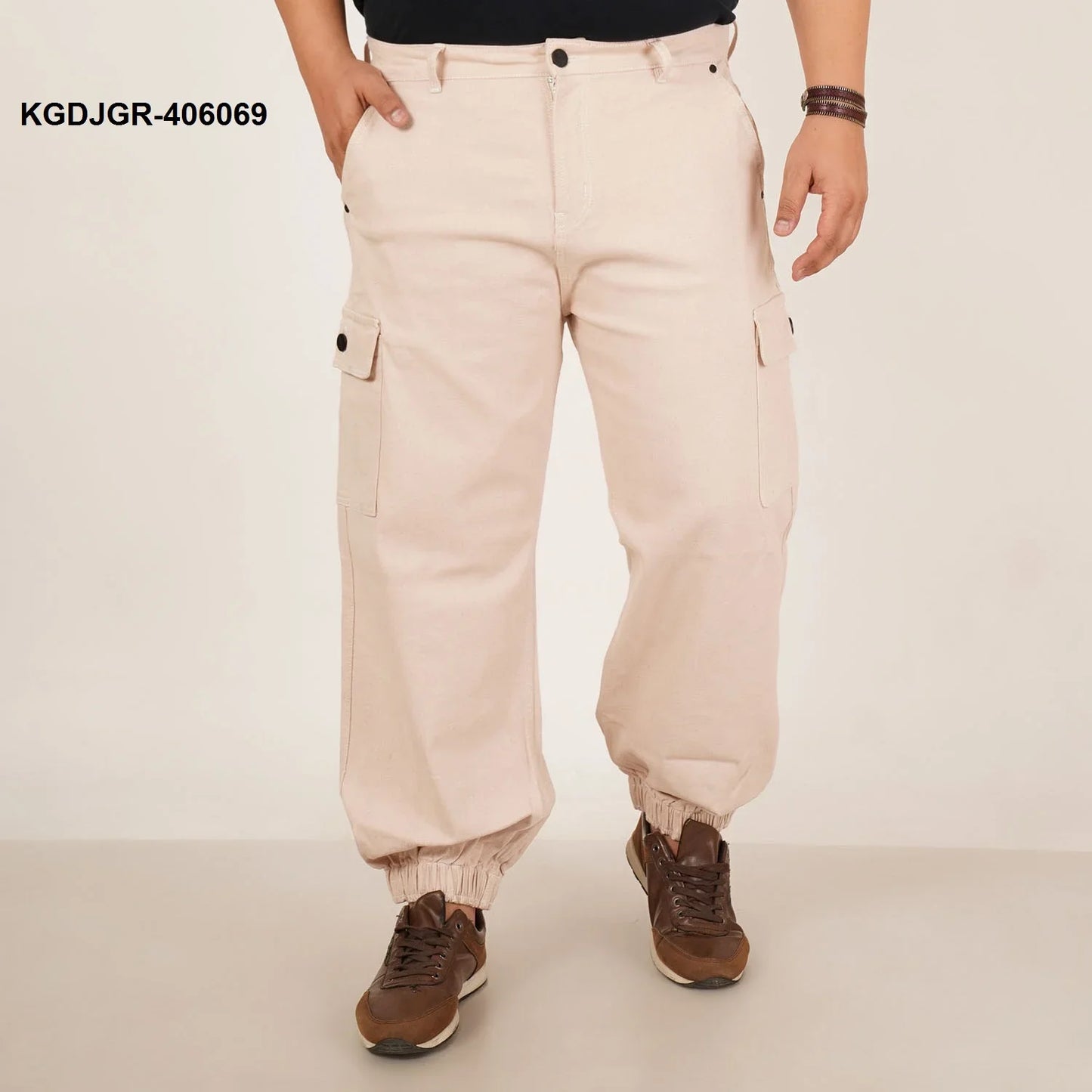 Kagad Jeans Mens Plus Size Loose Fit Cream Color Denim Jogger - Style Code "KGDJGR-406069
