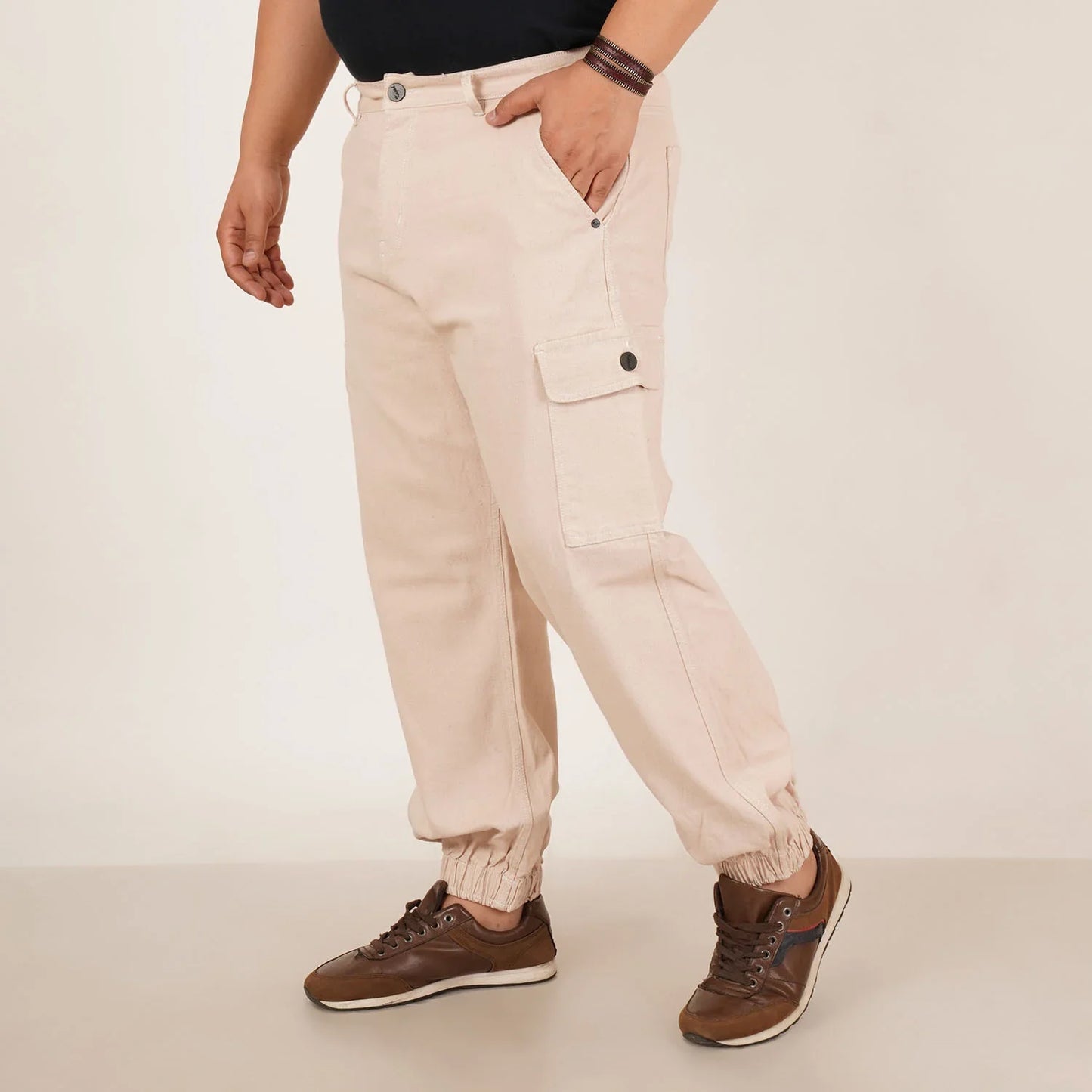 Kagad Jeans Mens Plus Size Loose Fit Cream Color Denim Jogger - Style Code "KGDJGR-406069