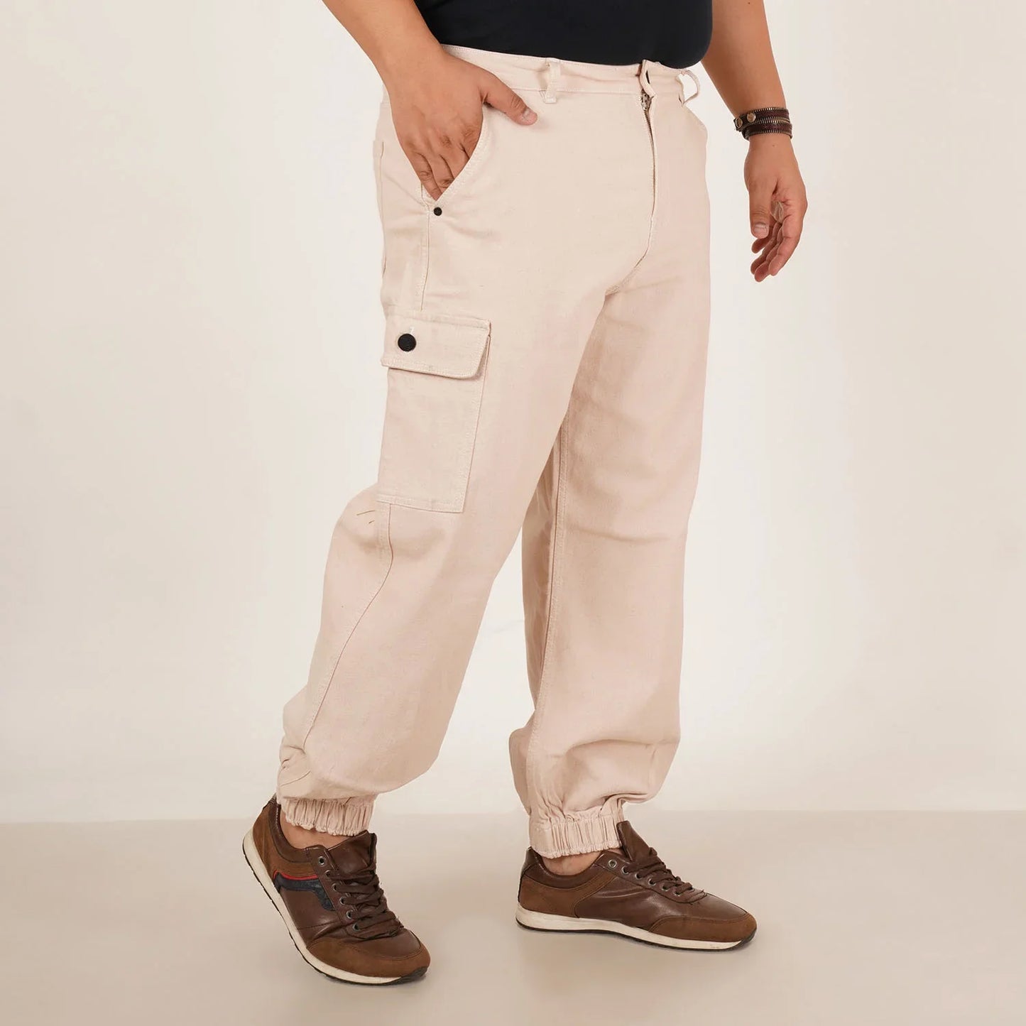 Kagad Jeans Mens Plus Size Loose Fit Cream Color Denim Jogger - Style Code "KGDJGR-406069