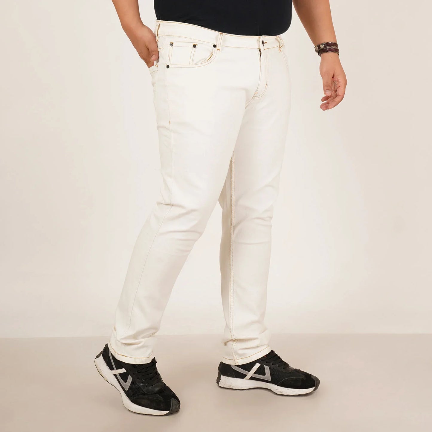 Kagad Jeans Mens Plus Size Regular Fit White Color Denim Jeans - Style Code "KGDJN-406028