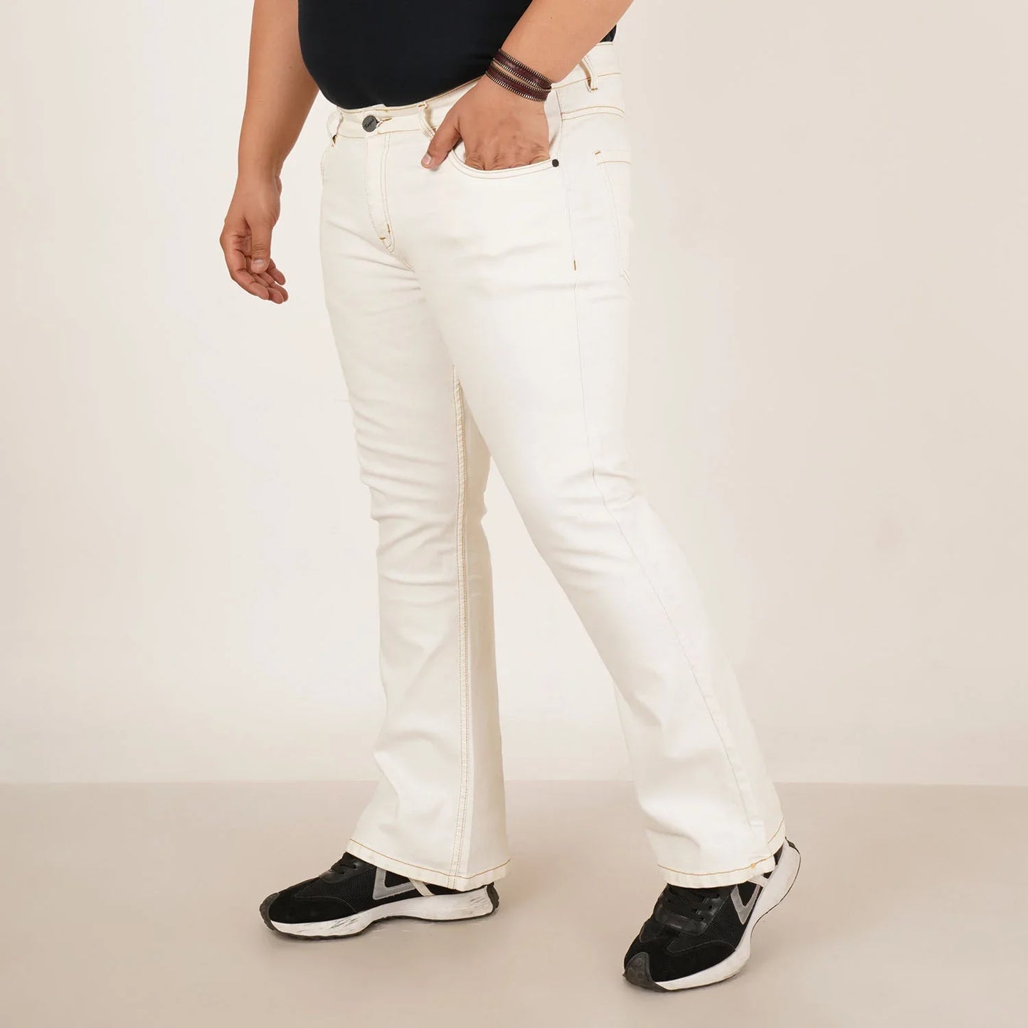 Kagad Jeans Mens Plus Size Boot Fit White Color Denim Jeans - Style Code "KGDJN-406017