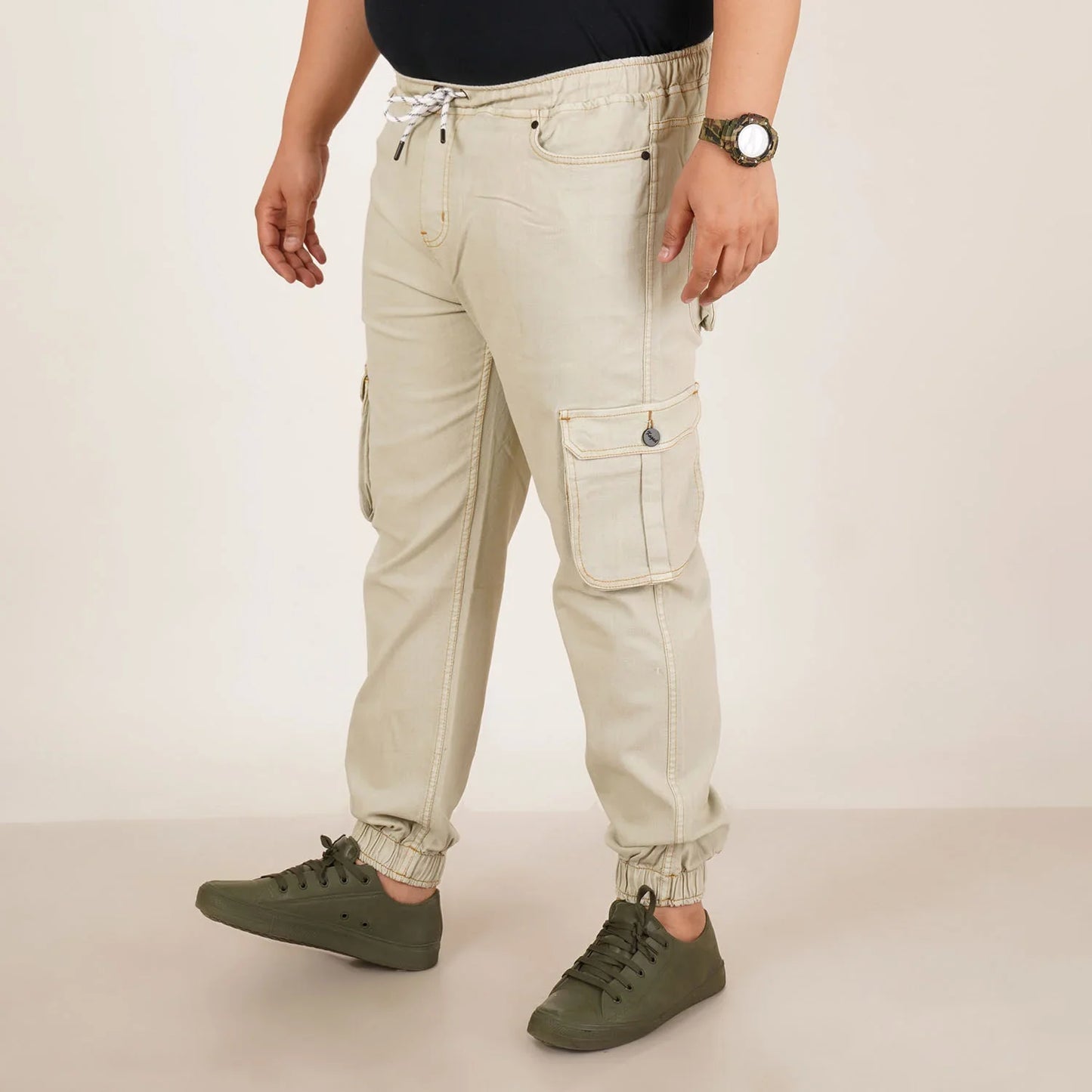 Kagad Jeans Mens Plus Size Loose Fit Pista Cream Color Denim Jogger - Style Code "KGDJGR-406065