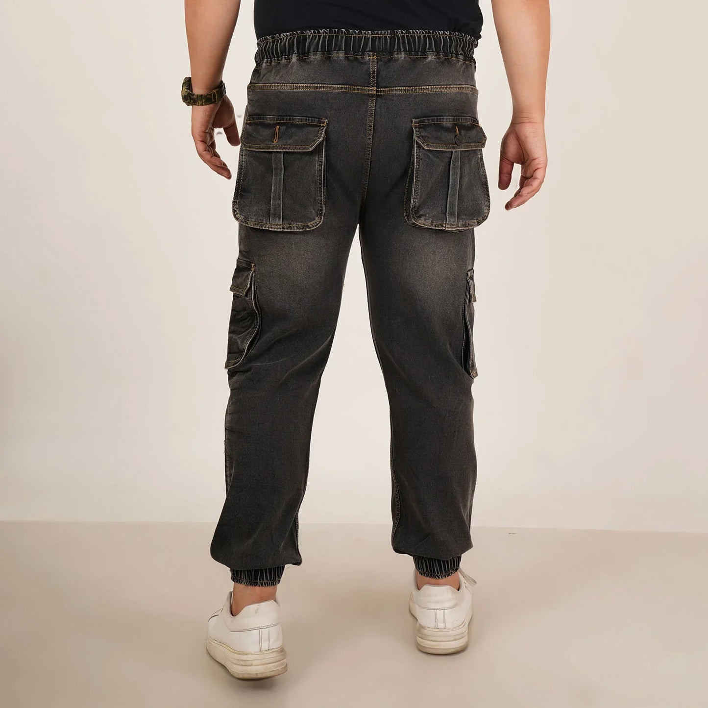 Kagad Jeans Mens Plus Size Loose Fit Charcoal Black Color Denim Jogger - Style Code "KGDJGR-406064