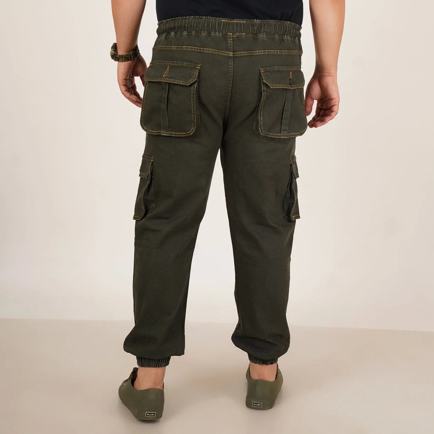 Kagad Jeans Mens Plus Size Loose Fit Deep Olive Color Denim Jogger - Style Code "KGDJGR-406063