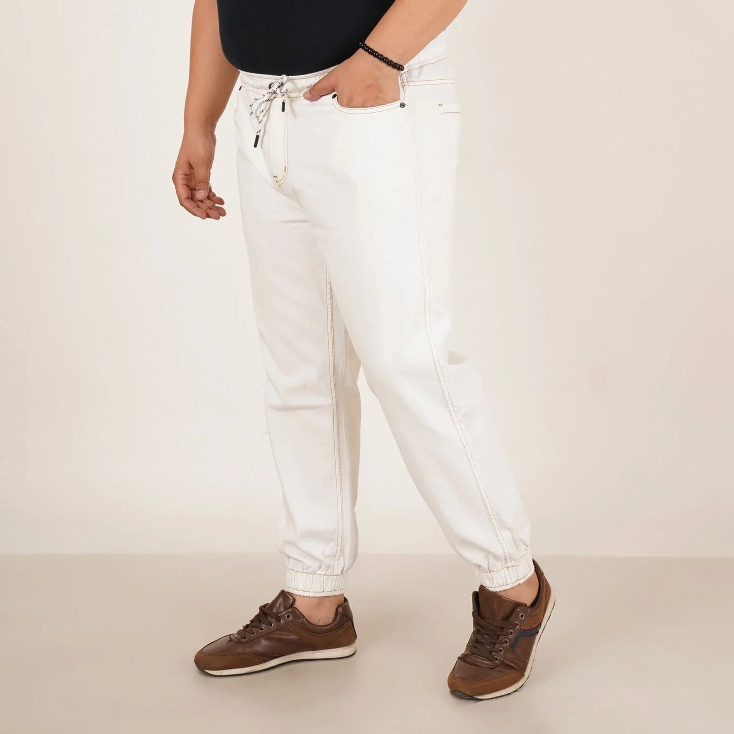 Kagad Jeans Mens Plus Size Loose Fit White Color Denim Jogger - Style Code "KGDJGR-406071