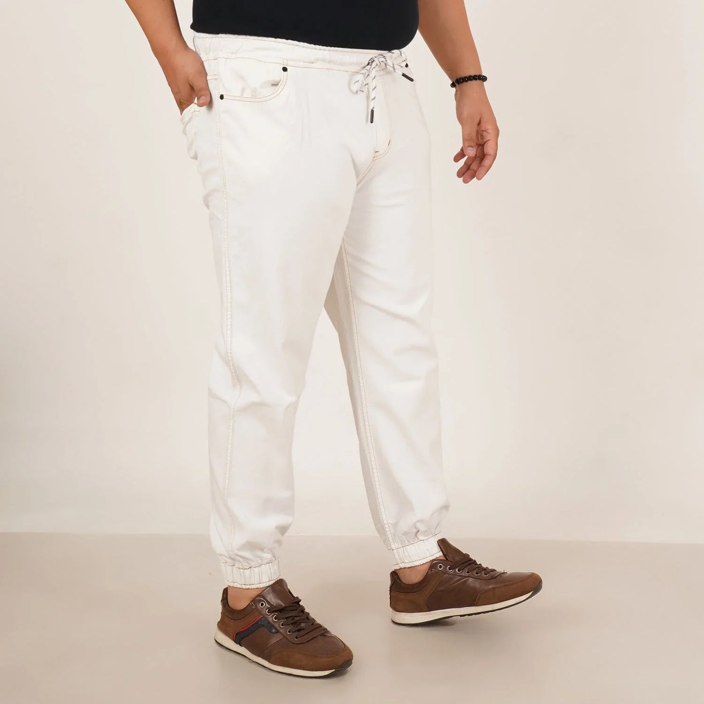 Kagad Jeans Mens Plus Size Loose Fit White Color Denim Jogger - Style Code "KGDJGR-406071