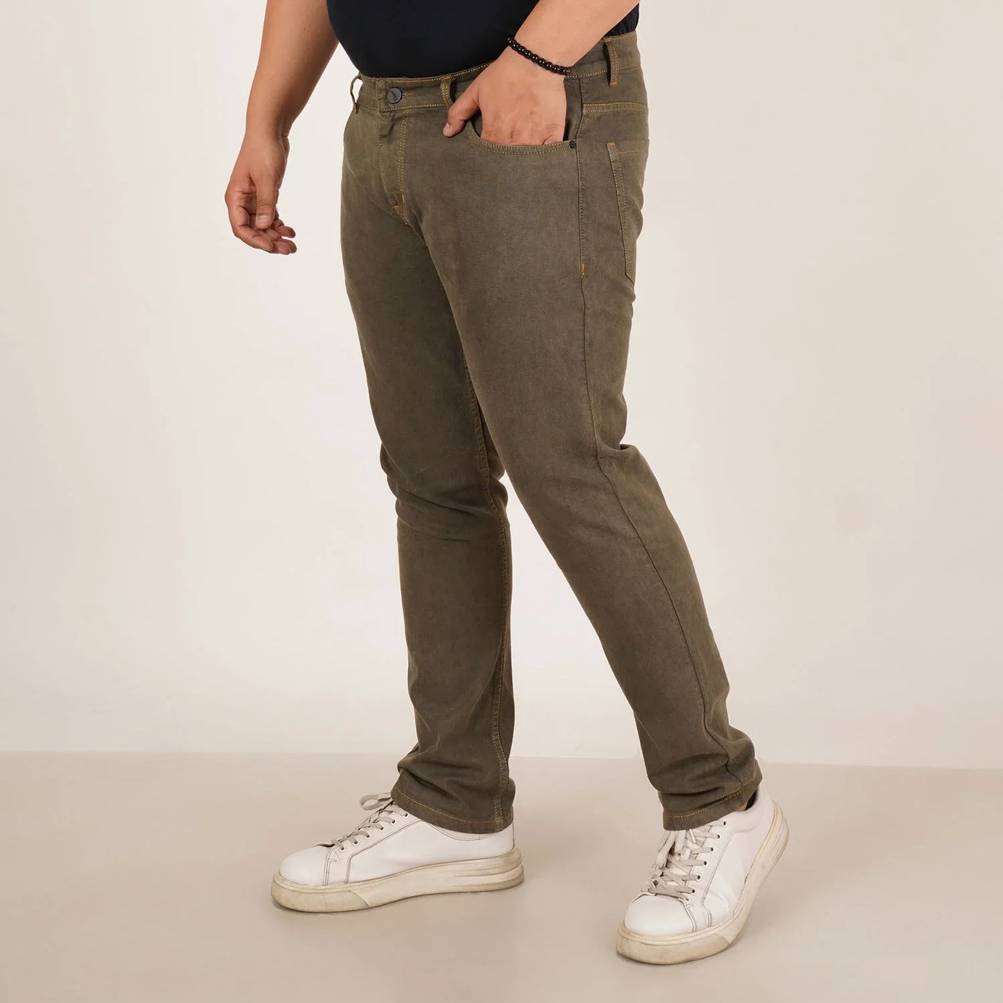 Kagad Jeans Mens Plus Size Regular Fit Army Green Color Denim Jeans - Style Code "KGDJN-406036