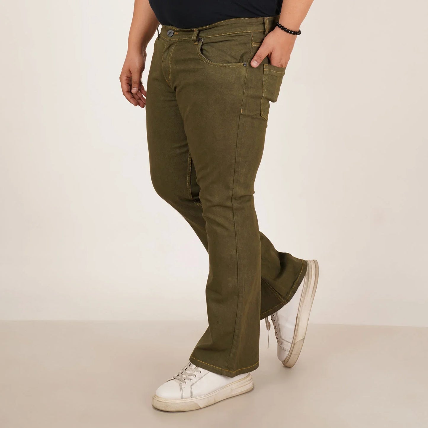 Kagad Jeans Mens Plus Size Boot Fit Army Green Color Denim Jeans - Style Code "KGDJN-406018