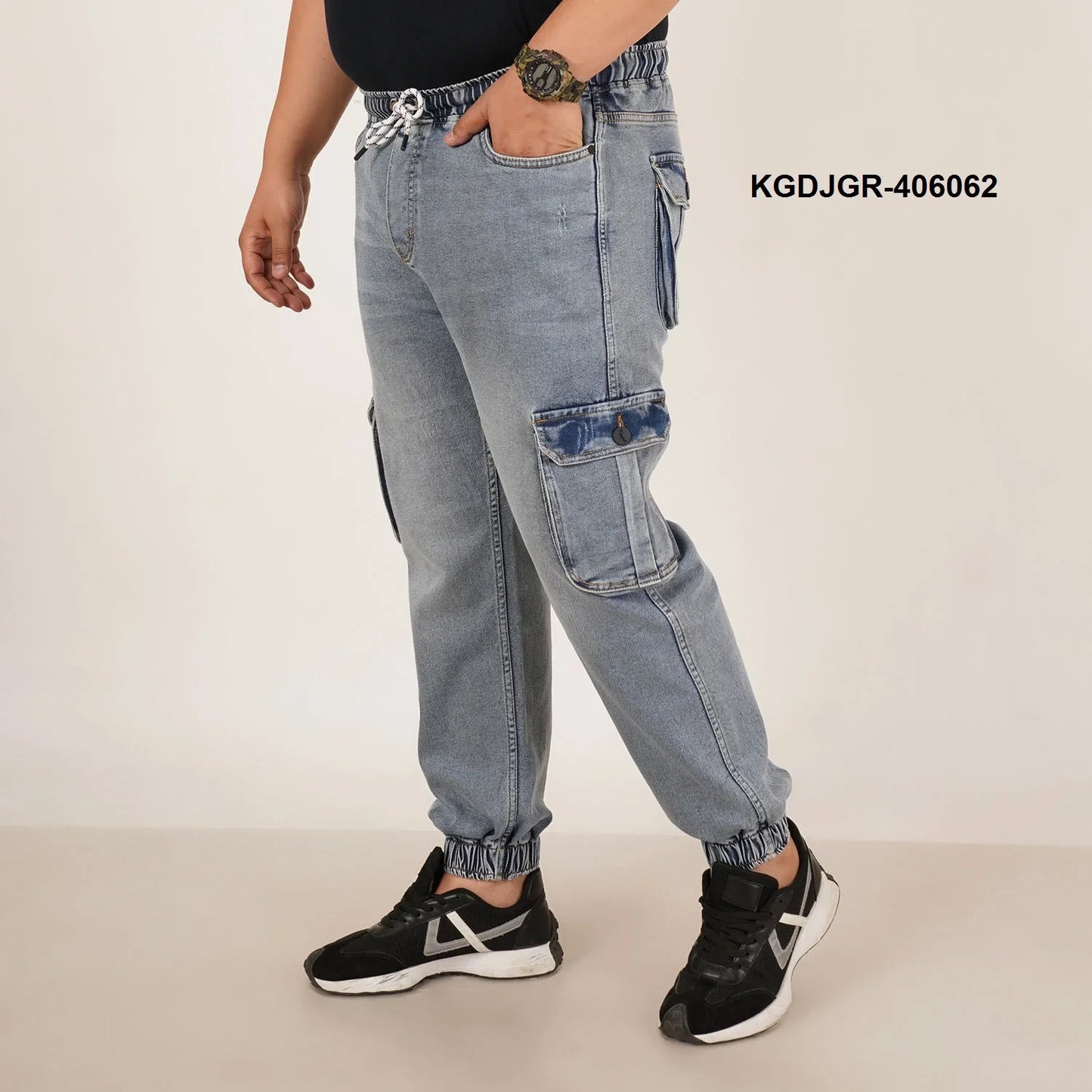 Kagad Jeans Mens Plus Size Loose Fit Water Blue Color Denim Jogger - Style Code "KGDJGR-406062