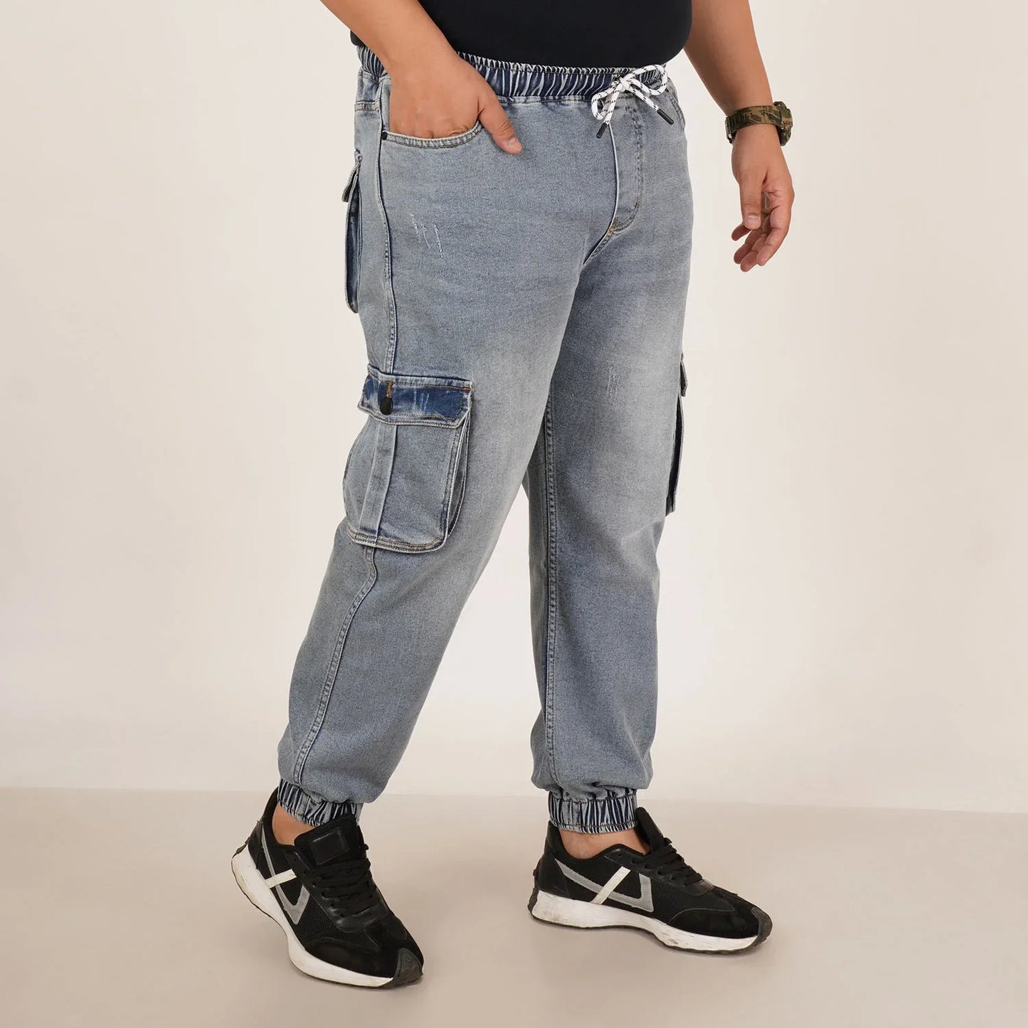 Kagad Jeans Mens Plus Size Loose Fit Water Blue Color Denim Jogger - Style Code "KGDJGR-406062