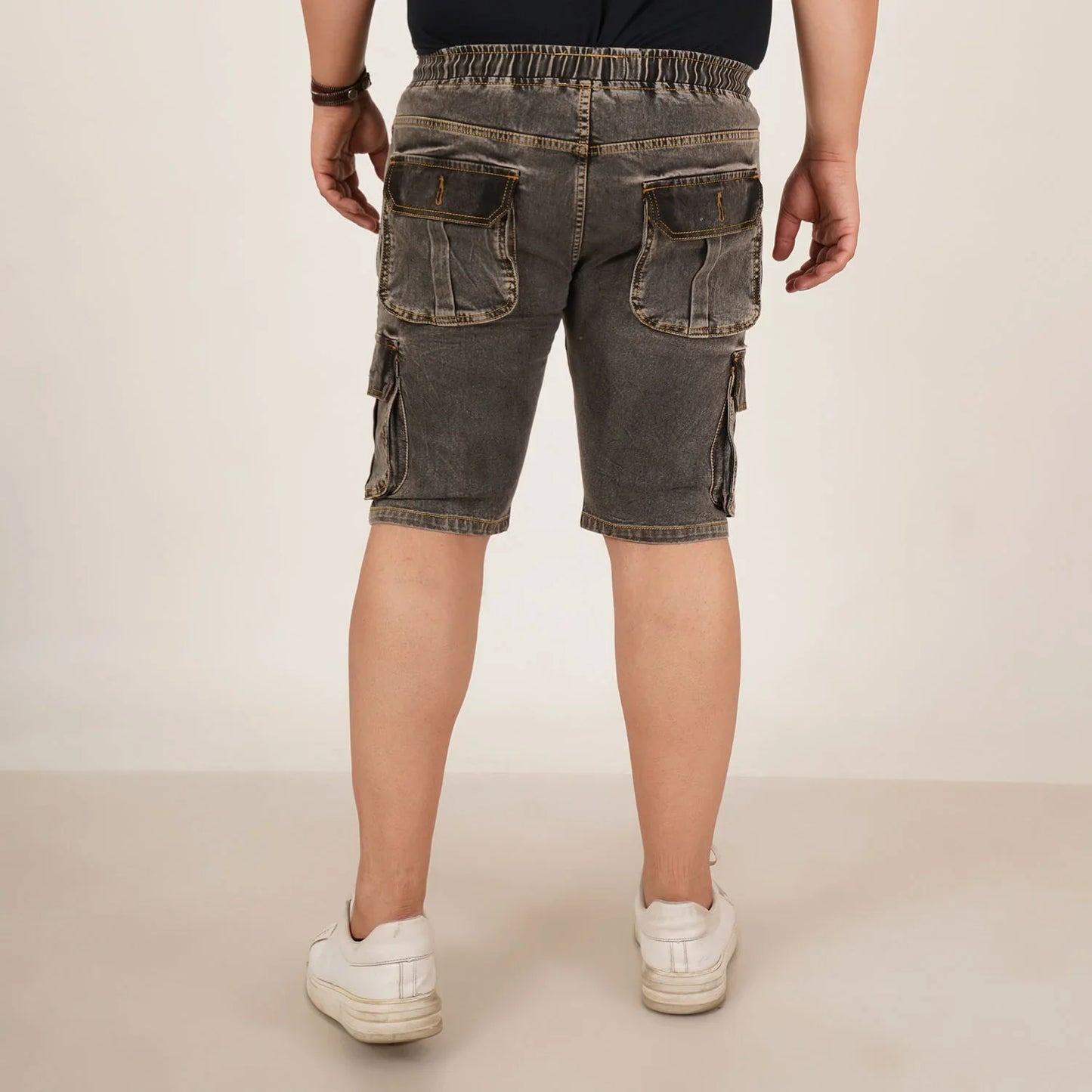 Kagad Jeans Mens Plus Size Loose Fit Charcoal Grey Color Denim Cargo Pocket Short - Style Code "KGDST-406074