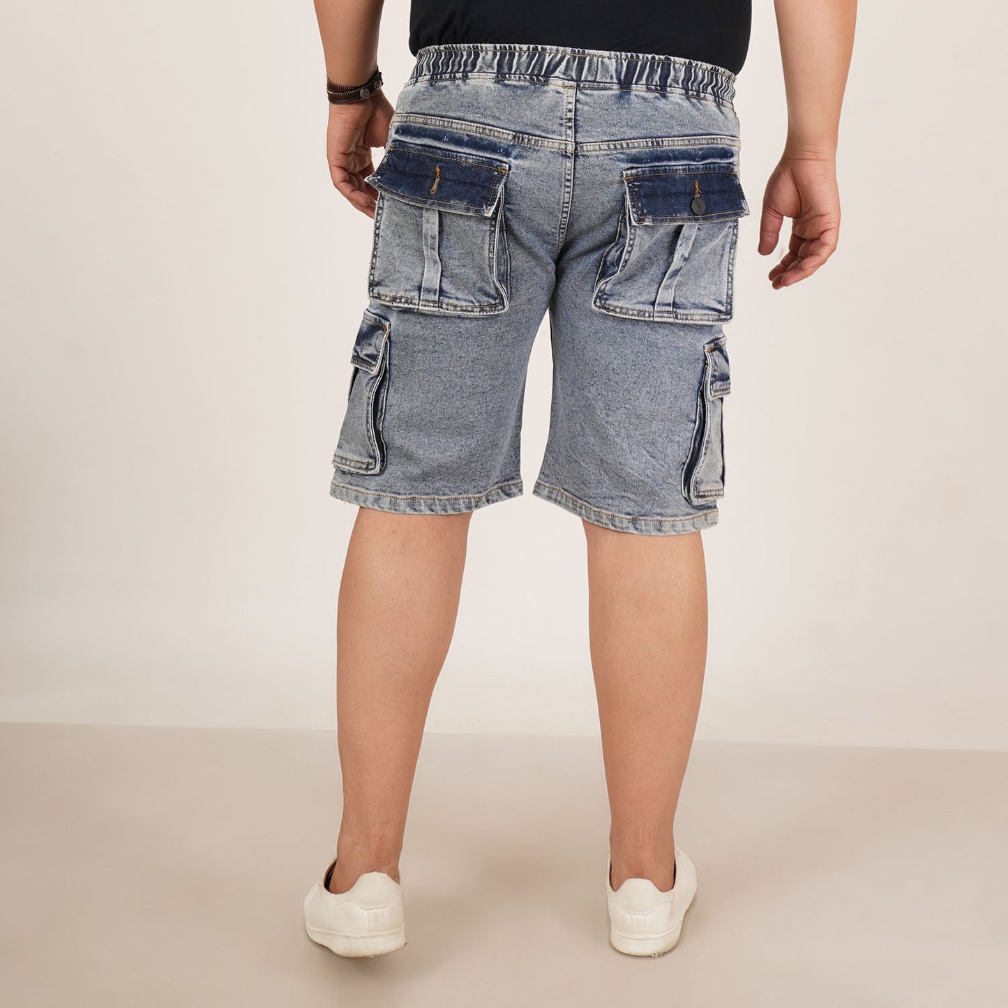 Kagad Jeans Mens Plus Size Loose Fit Water Blue Color Denim Cargo Pocket Short - Style Code "KGDST-406075