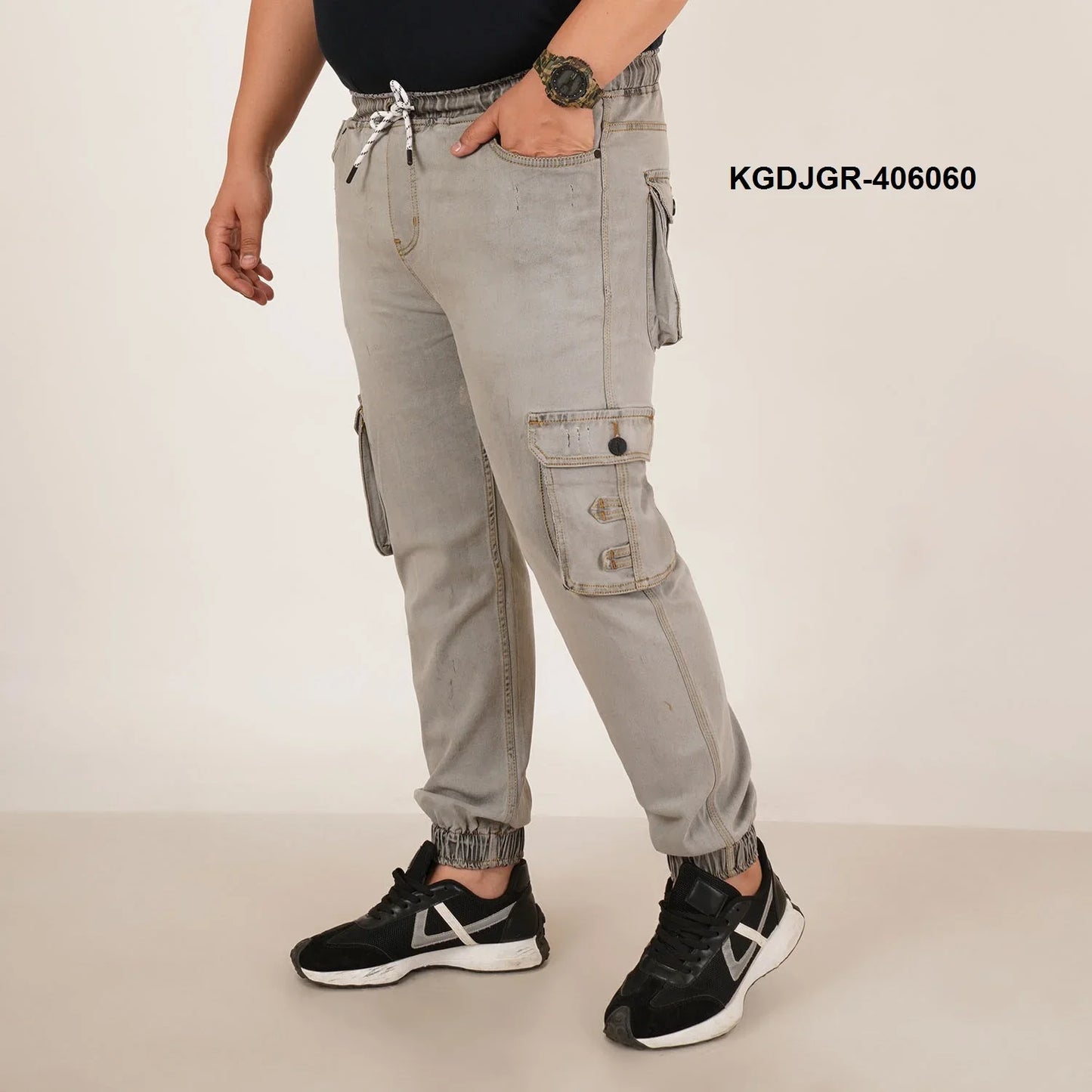 Kagad Jeans Mens Plus Size Loose Fit Light Grey Color Denim Jogger - Style Code "KGDJGR-406060