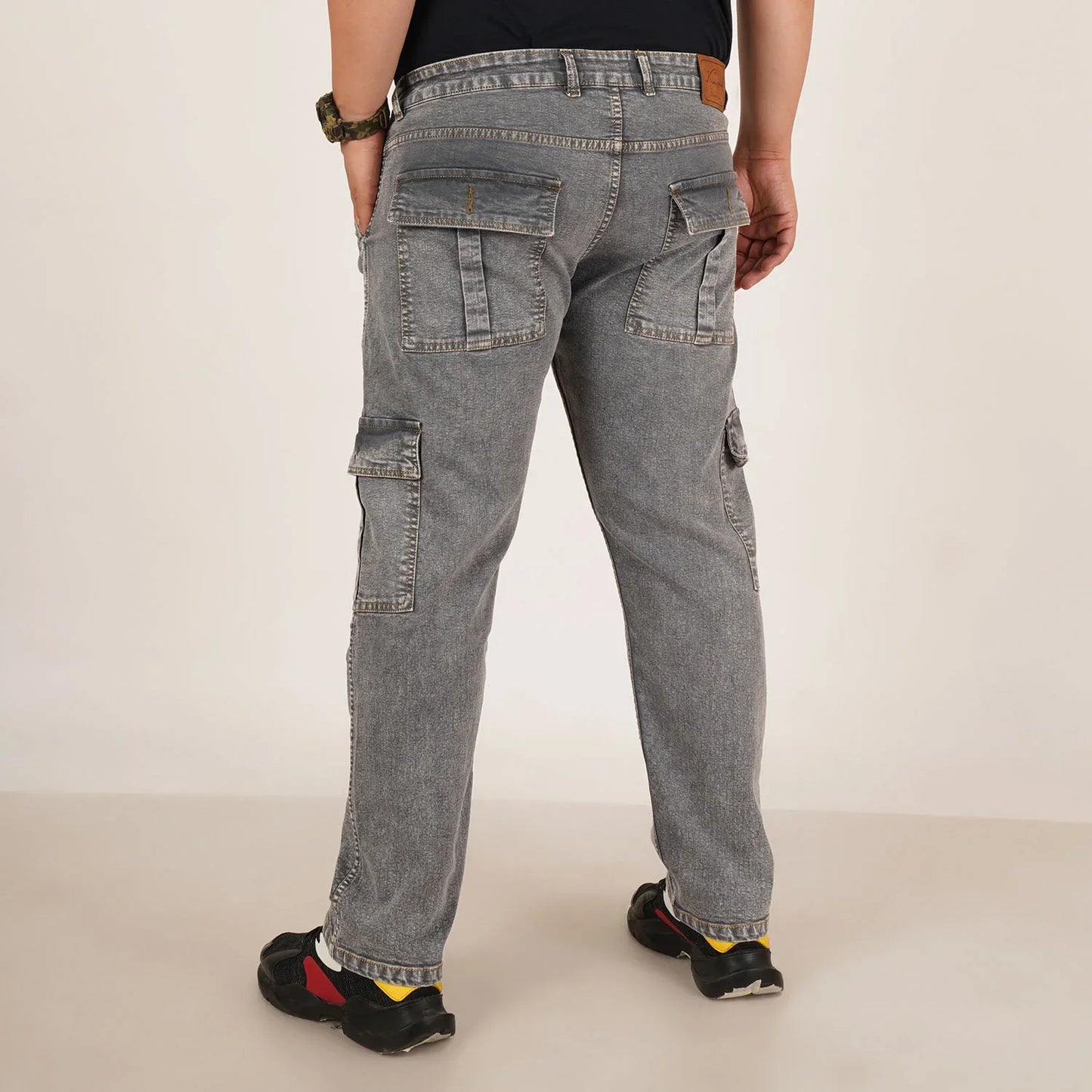Kagad Jeans Mens Plus Size Straight Fit Grey Color Denim Cargo Jeans - Style Code "KGDCR-406049