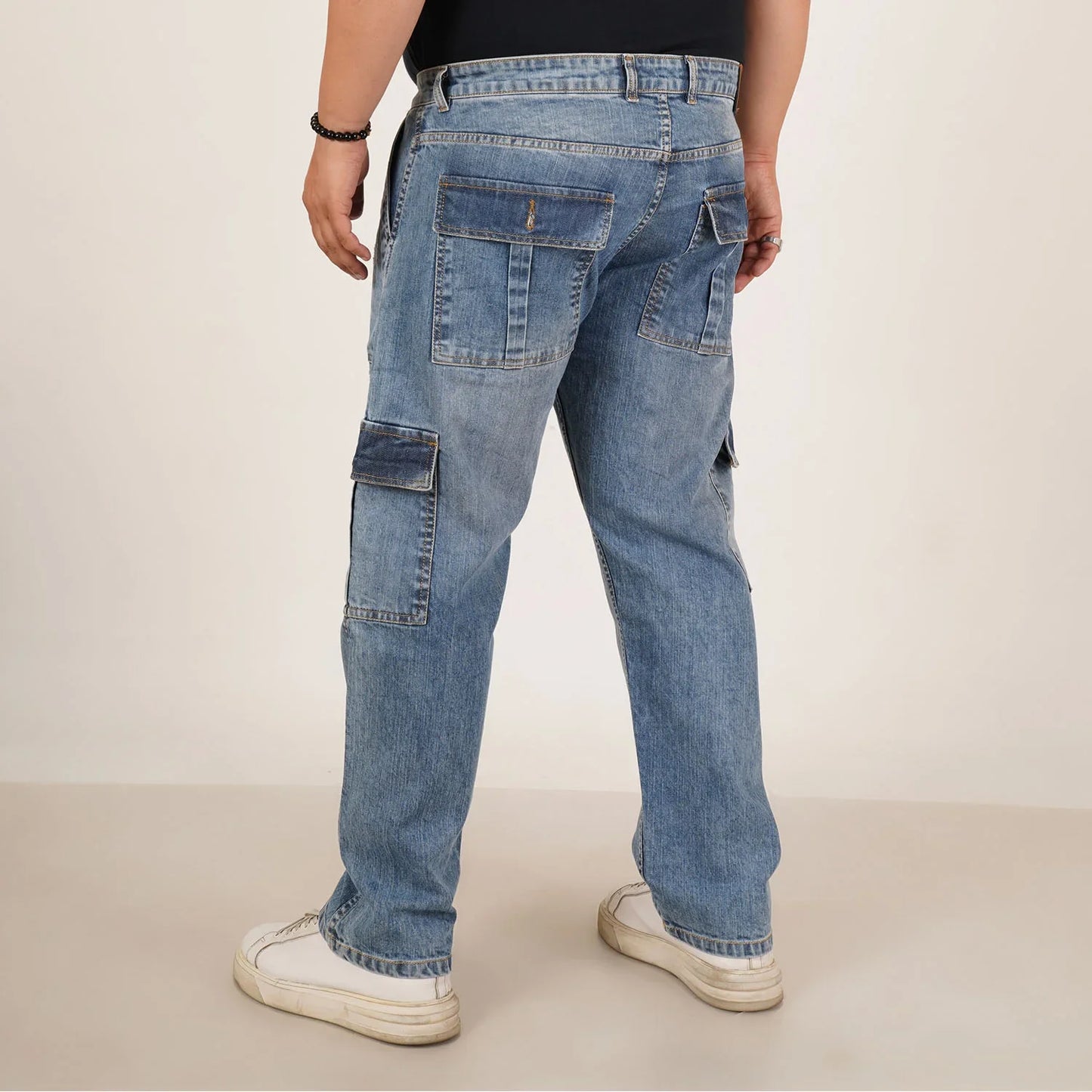 Kagad Jeans Mens Plus Size Straight Fit Light Blue Color Denim Cargo Jeans - Style Code "KGDCR-406050