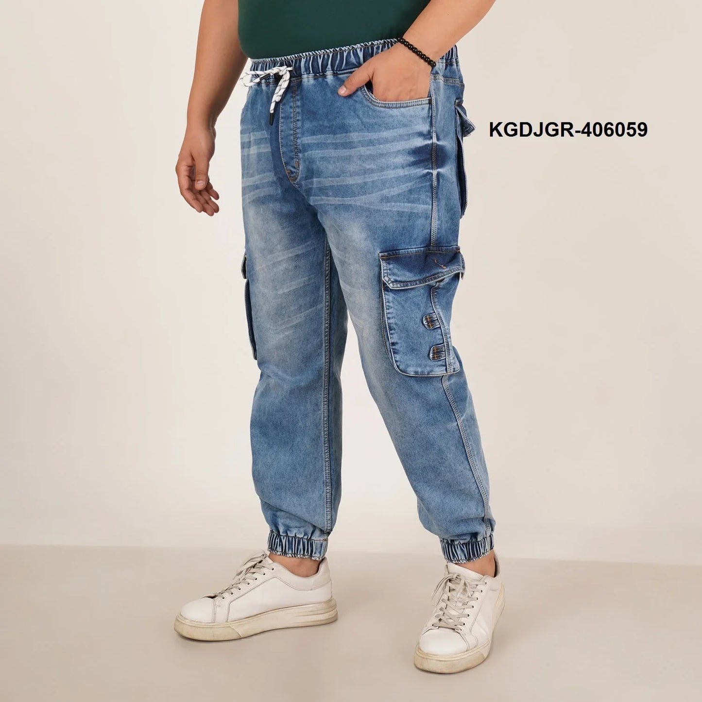Kagad Jeans Mens Plus Size Loose Fit Light Blue Tint Color Denim Jogger - Style Code "KGDJGR-406059