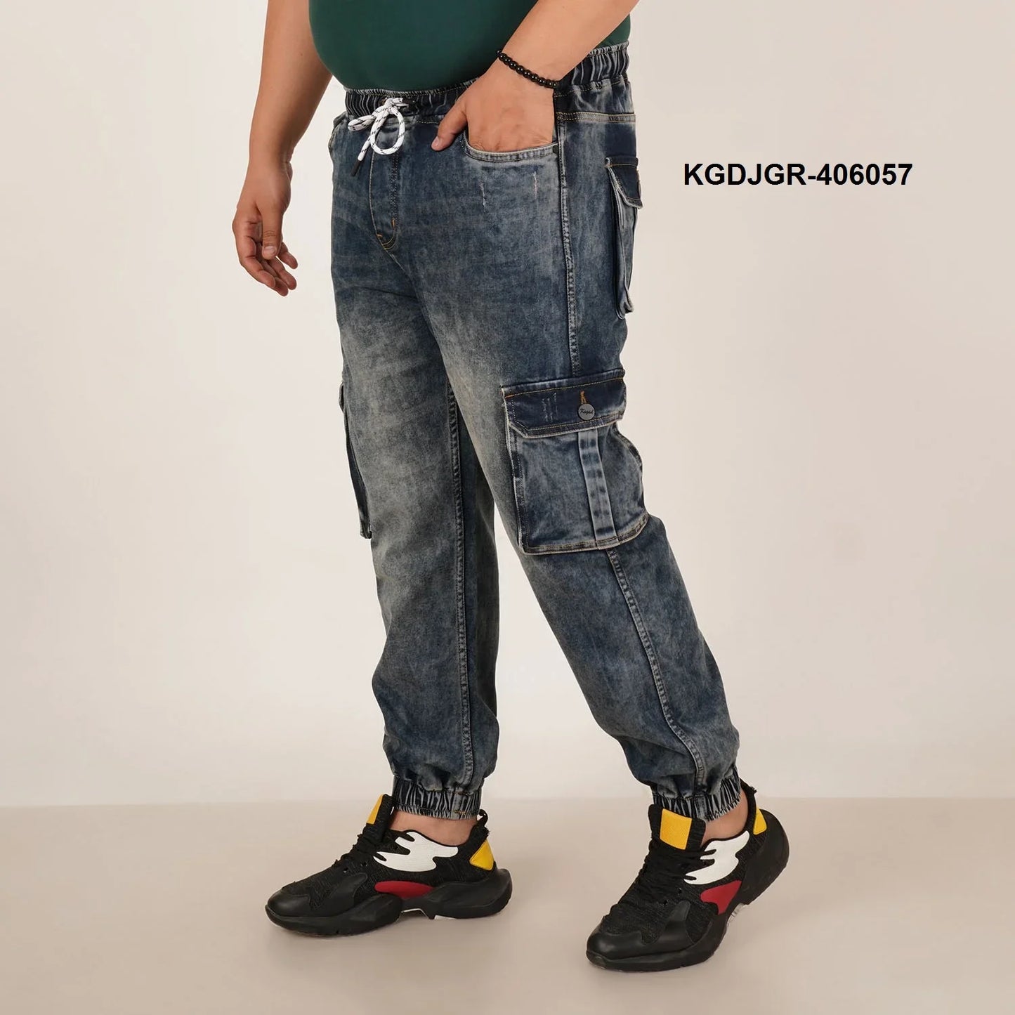 Kagad Jeans Mens Plus Size Loose Fit Mid Blue Tint Color Denim Jogger - Style Code "KGDJGR-406057
