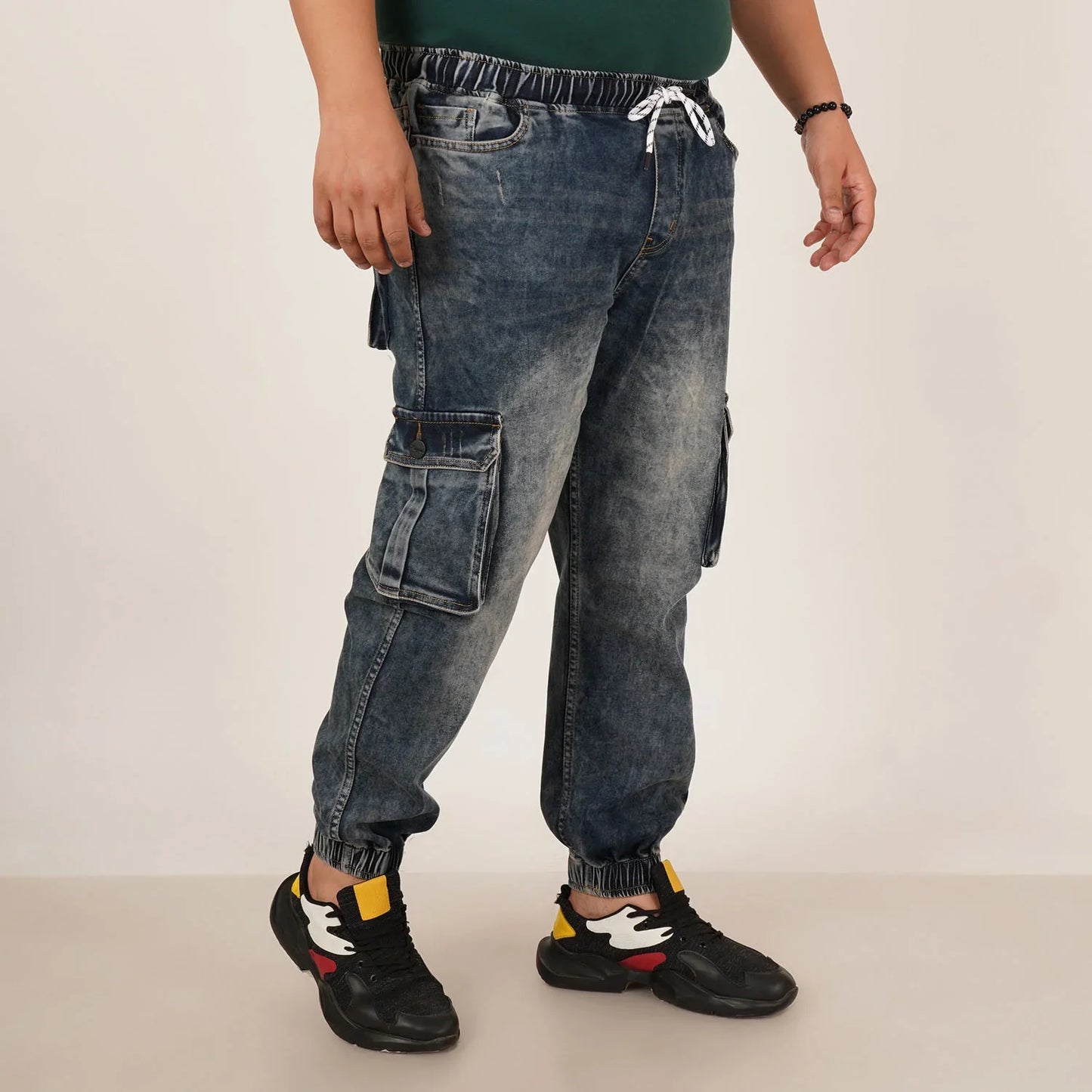 Kagad Jeans Mens Plus Size Loose Fit Mid Blue Tint Color Denim Jogger - Style Code "KGDJGR-406057