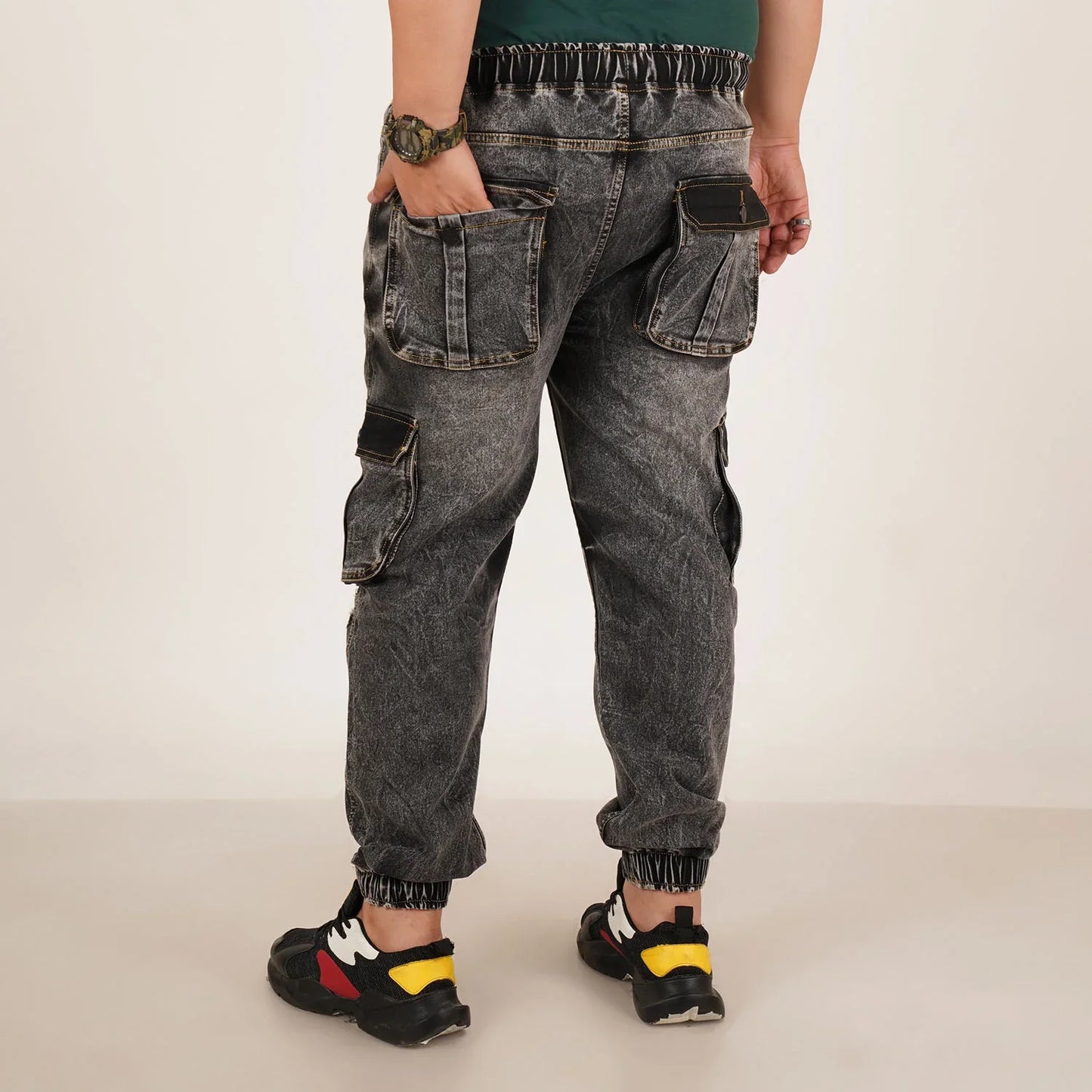 Kagad Jeans Mens Plus Size Loose Fit Charcoal Grey Color Denim Jogger - Style Code "KGDJGR-406054