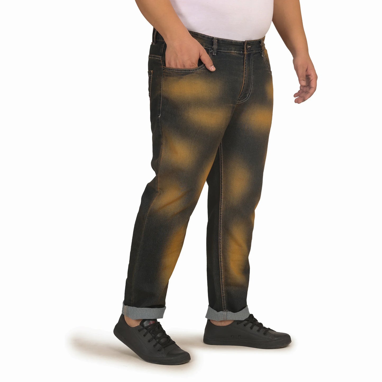 Kagad Jeans Men Plus Size Regular Fit Blue Mustard Tint Denim Jeans - Style Code "KGDJN-408001