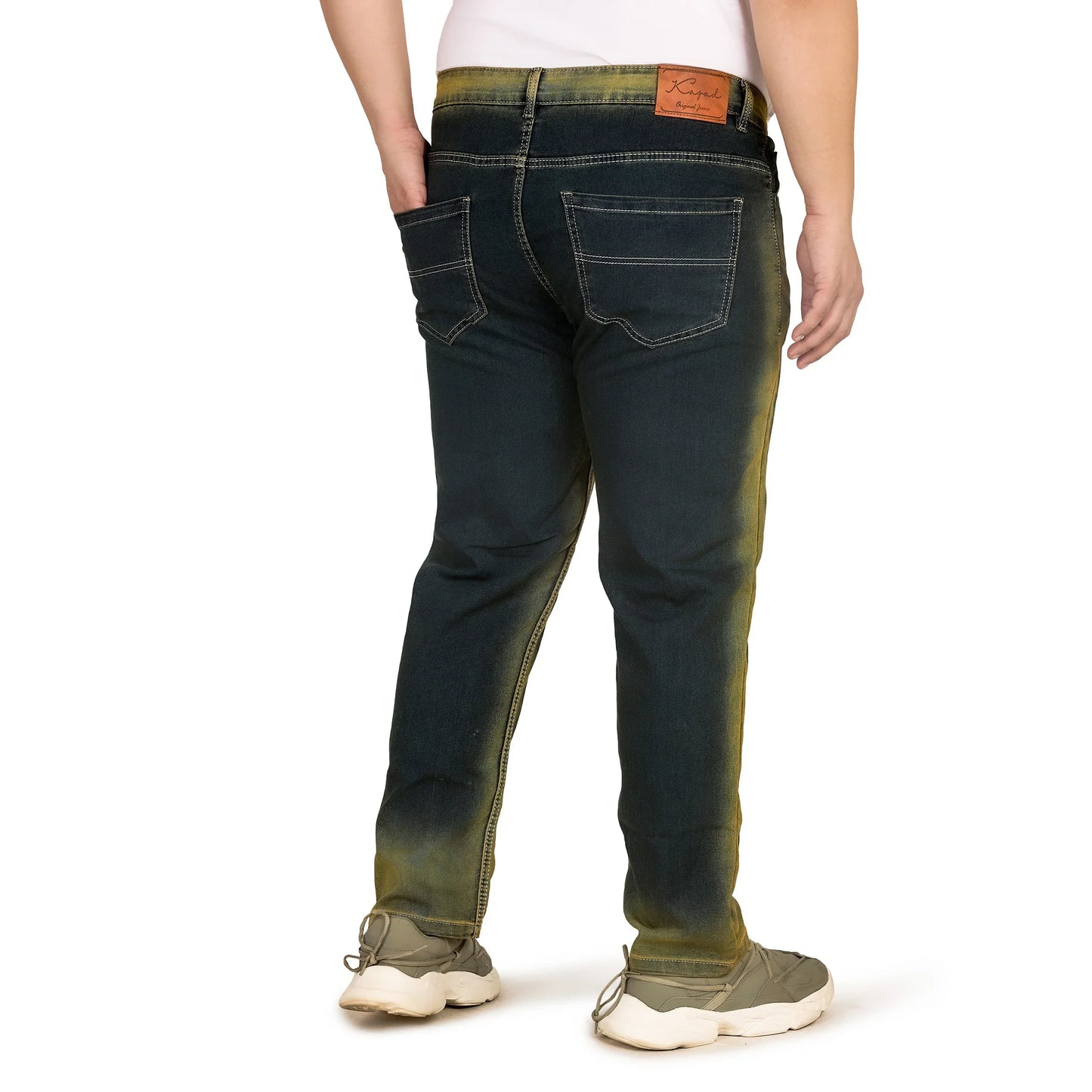 Kagad Jeans Men Plus Size Regular Fit Navy Blue Yellow Tint Denim Jeans - Style Code "KGDJN-408025