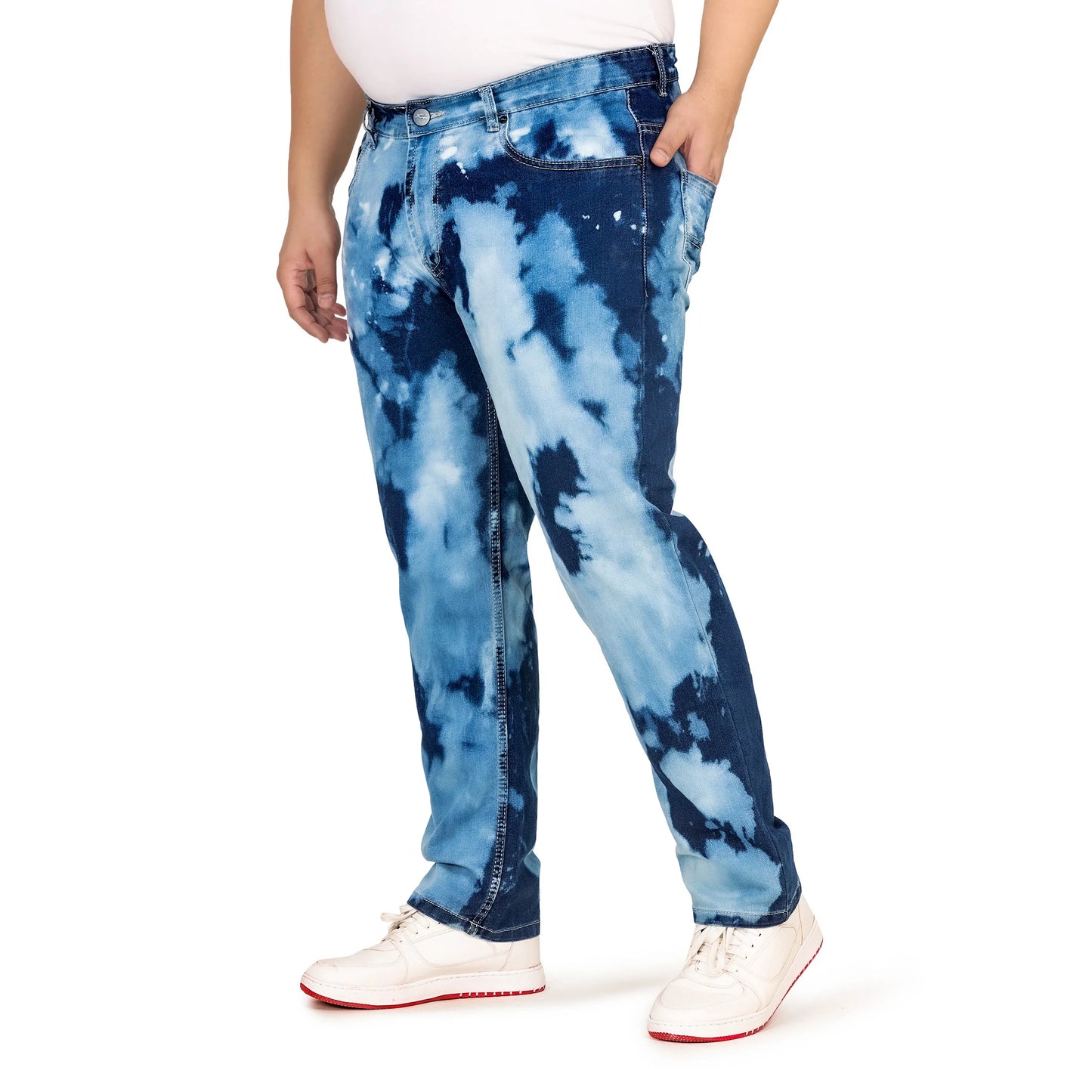 Kagad Jeans Men Plus Size Regular Fit Navy Light Blue Blasted Denim Jeans - Style Code "KGDJN-408021