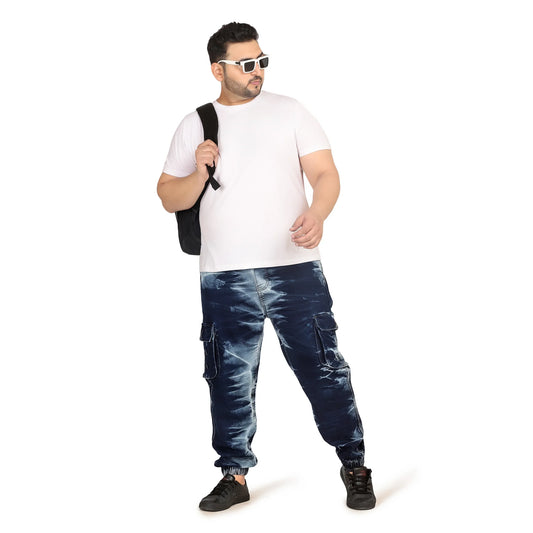 Kagad Jeans Men Regular and Plus Size Regular Fit Navy White Color Blast Denim Jeans Jogger - Style Code "KGDJGR-406002
