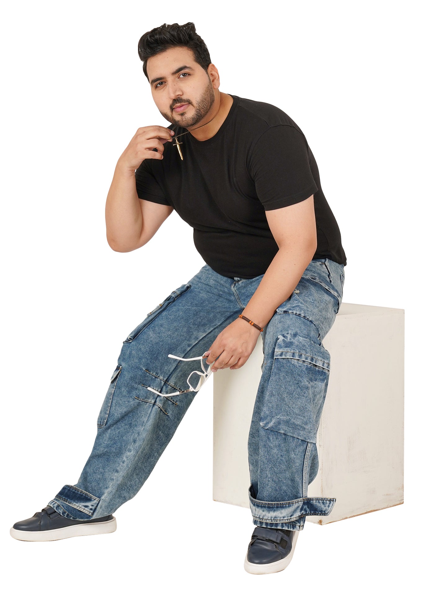 Men's Plus Size Denim Cargo KGDCR-406094