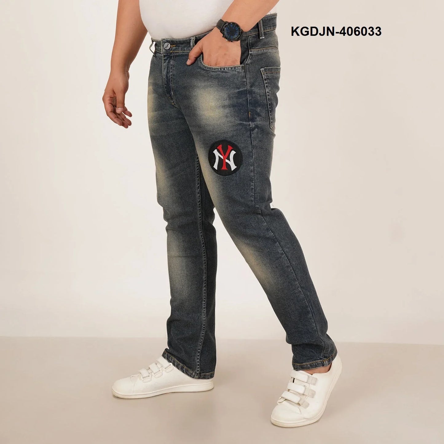 Kagad Jeans Mens Plus Size Regular Fit Aged Indigo Blue Color Denim Jeans - Style Code "KGDJN-406033