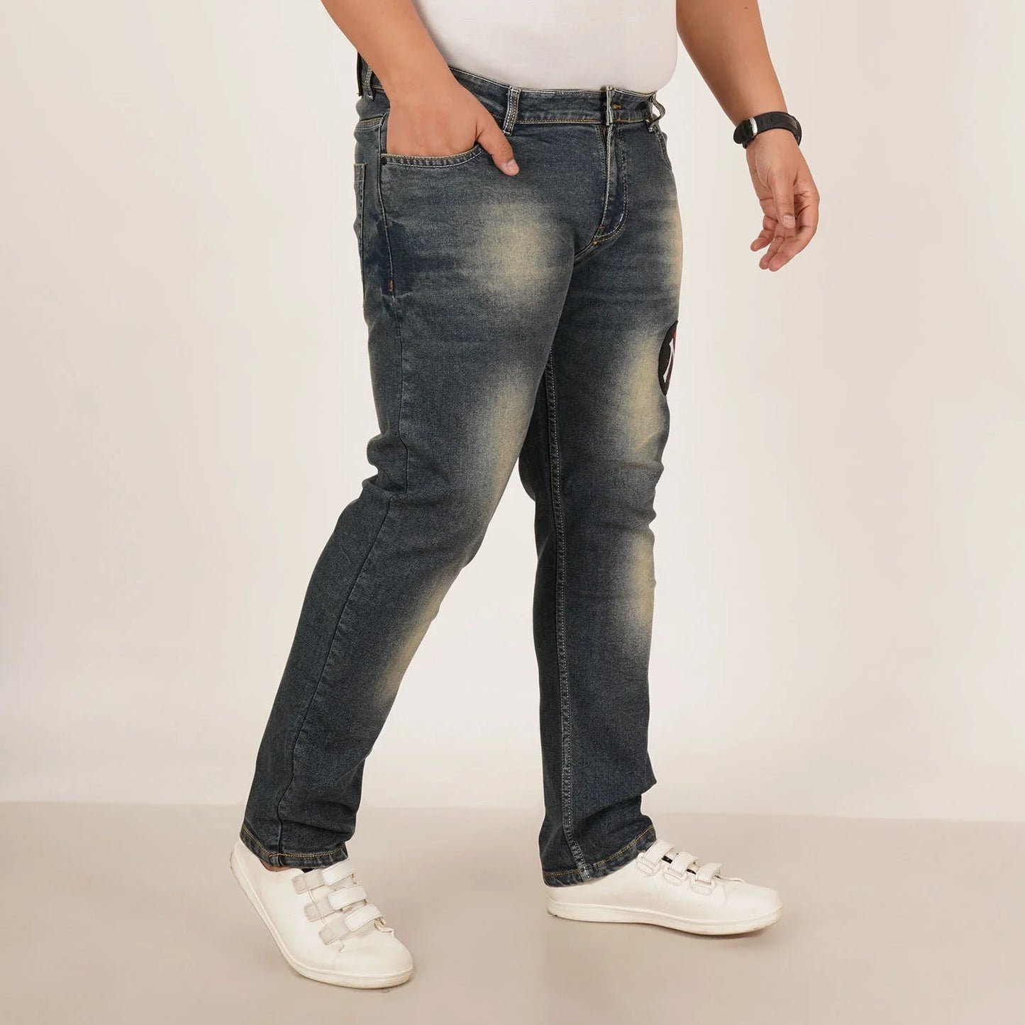Kagad Jeans Mens Plus Size Regular Fit Aged Indigo Blue Color Denim Jeans - Style Code "KGDJN-406033