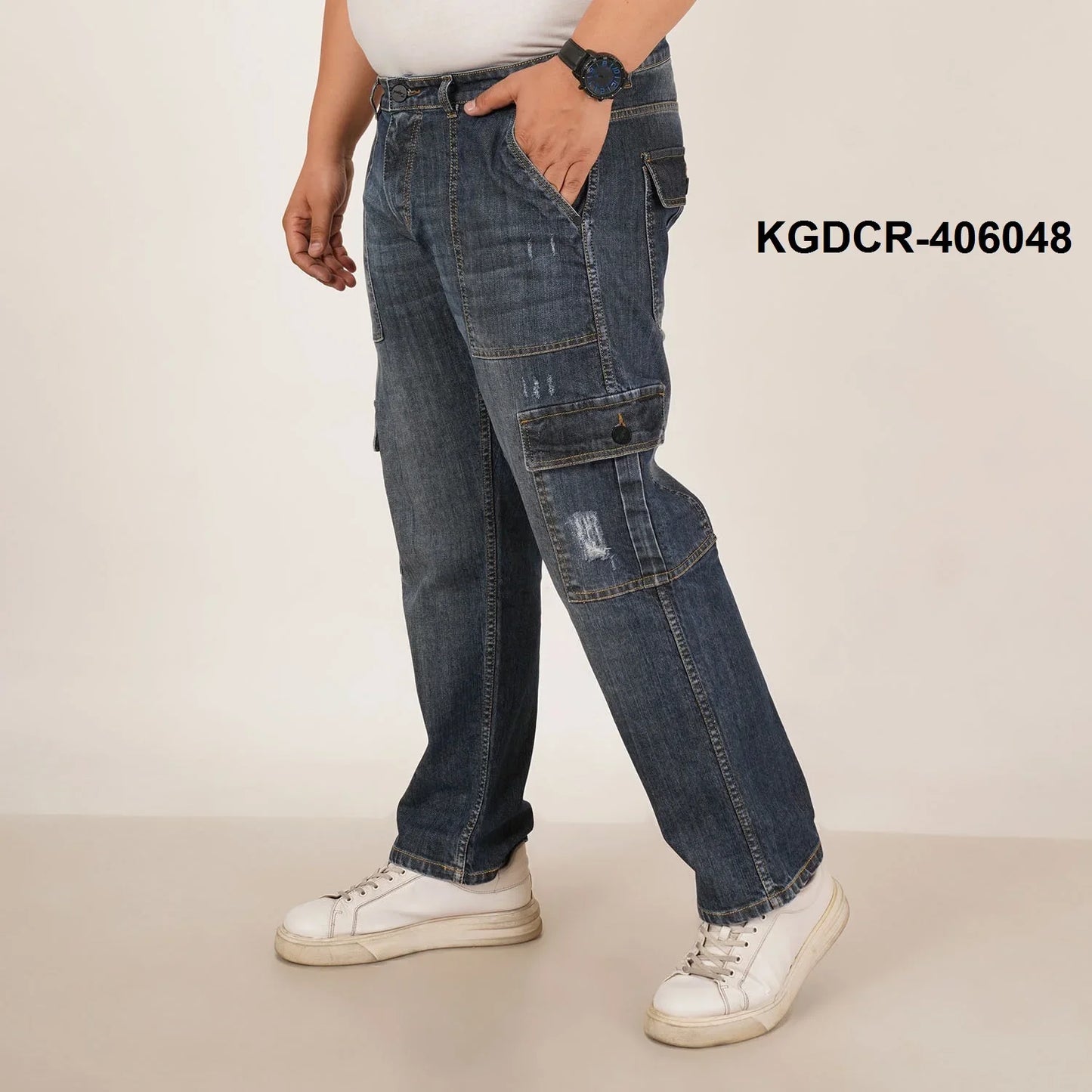 Kagad Jeans Mens Plus Size Straight Fit Sea Blue Tint  Color Denim Cargo Jeans - Style Code "KGDCR-406048