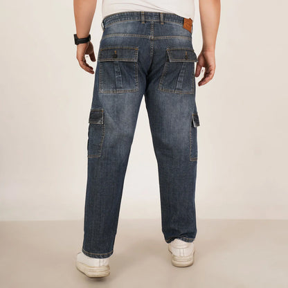 Kagad Jeans Mens Plus Size Straight Fit Sea Blue Tint  Color Denim Cargo Jeans - Style Code "KGDCR-406048