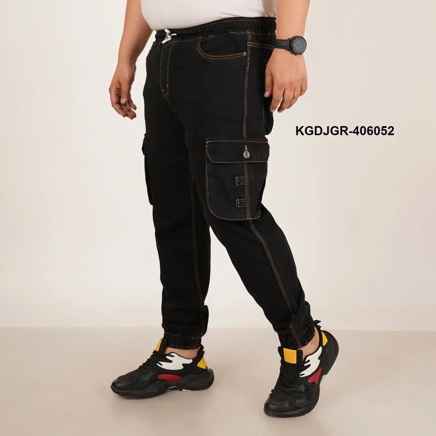 Kagad Jeans Mens Plus Size Loose Fit Black Color Denim Jogger - Style Code "KGDJGR-406052