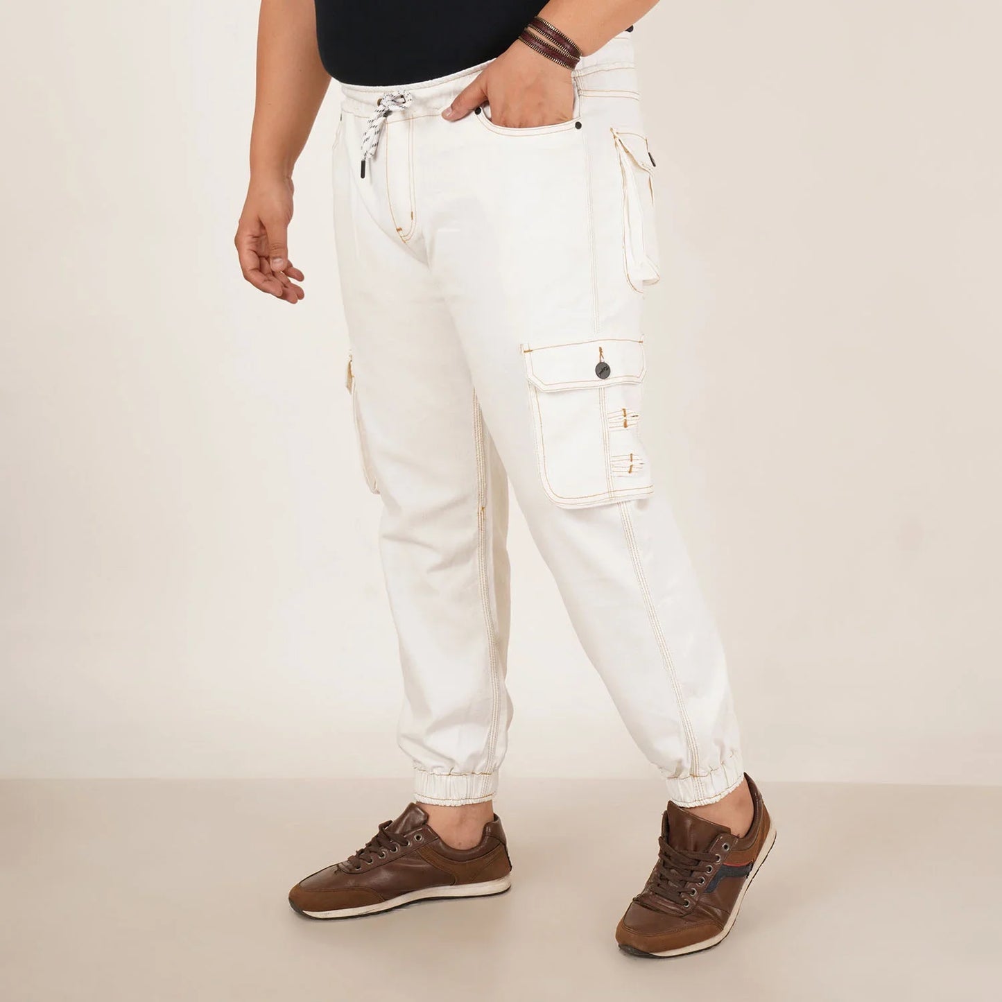 Kagad Jeans Mens Plus Size Loose Fit White Color Denim Jogger - Style Code "KGDJGR-406067