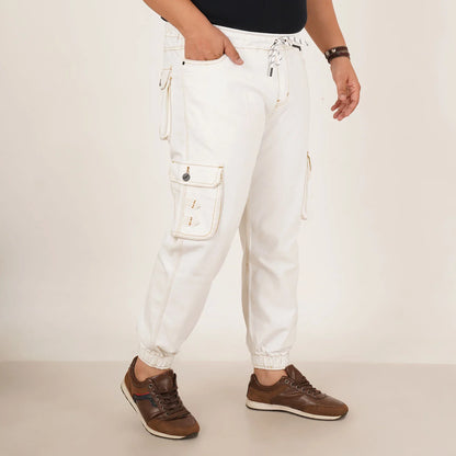 Kagad Jeans Mens Plus Size Loose Fit White Color Denim Jogger - Style Code "KGDJGR-406067
