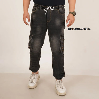 Kagad Jeans Mens Plus Size Loose Fit Charcoal Black Color Denim Jogger - Style Code "KGDJGR-406064