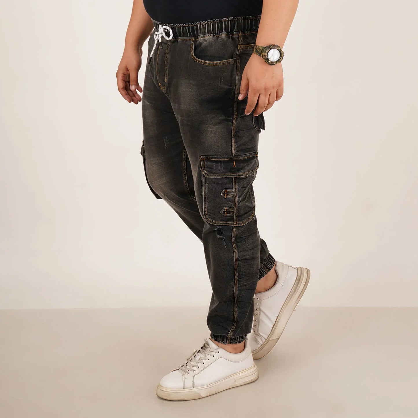 Kagad Jeans Mens Plus Size Loose Fit Charcoal Black Color Denim Jogger - Style Code "KGDJGR-406064