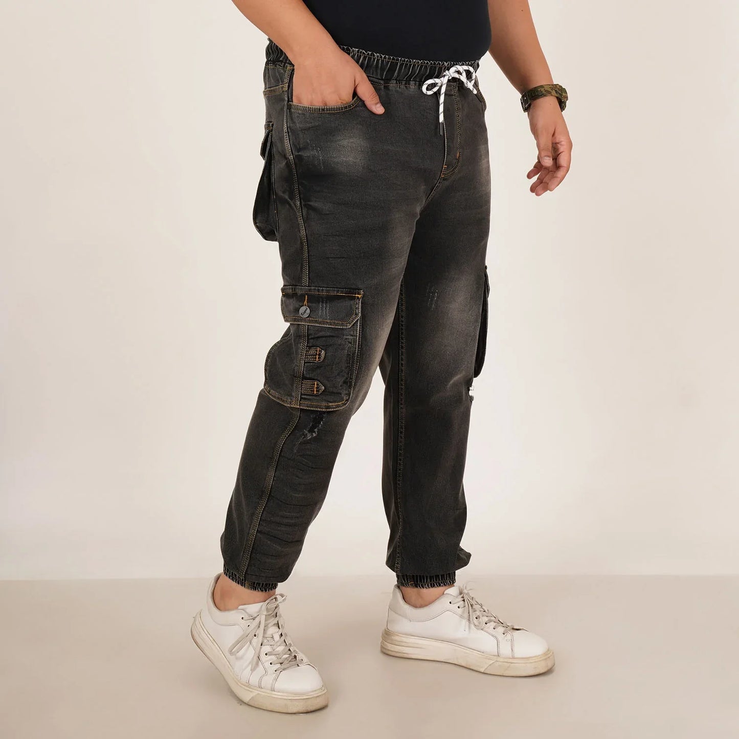 Kagad Jeans Mens Plus Size Loose Fit Charcoal Black Color Denim Jogger - Style Code "KGDJGR-406064