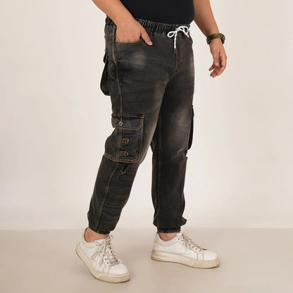 Kagad Jeans Mens Plus Size Loose Fit Charcoal Black Color Denim Jogger - Style Code "KGDJGR-406064