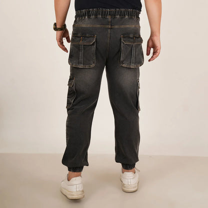 Kagad Jeans Mens Plus Size Loose Fit Charcoal Black Color Denim Jogger - Style Code "KGDJGR-406064