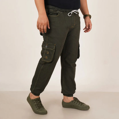 Kagad Jeans Mens Plus Size Loose Fit Deep Olive Color Denim Jogger - Style Code "KGDJGR-406063